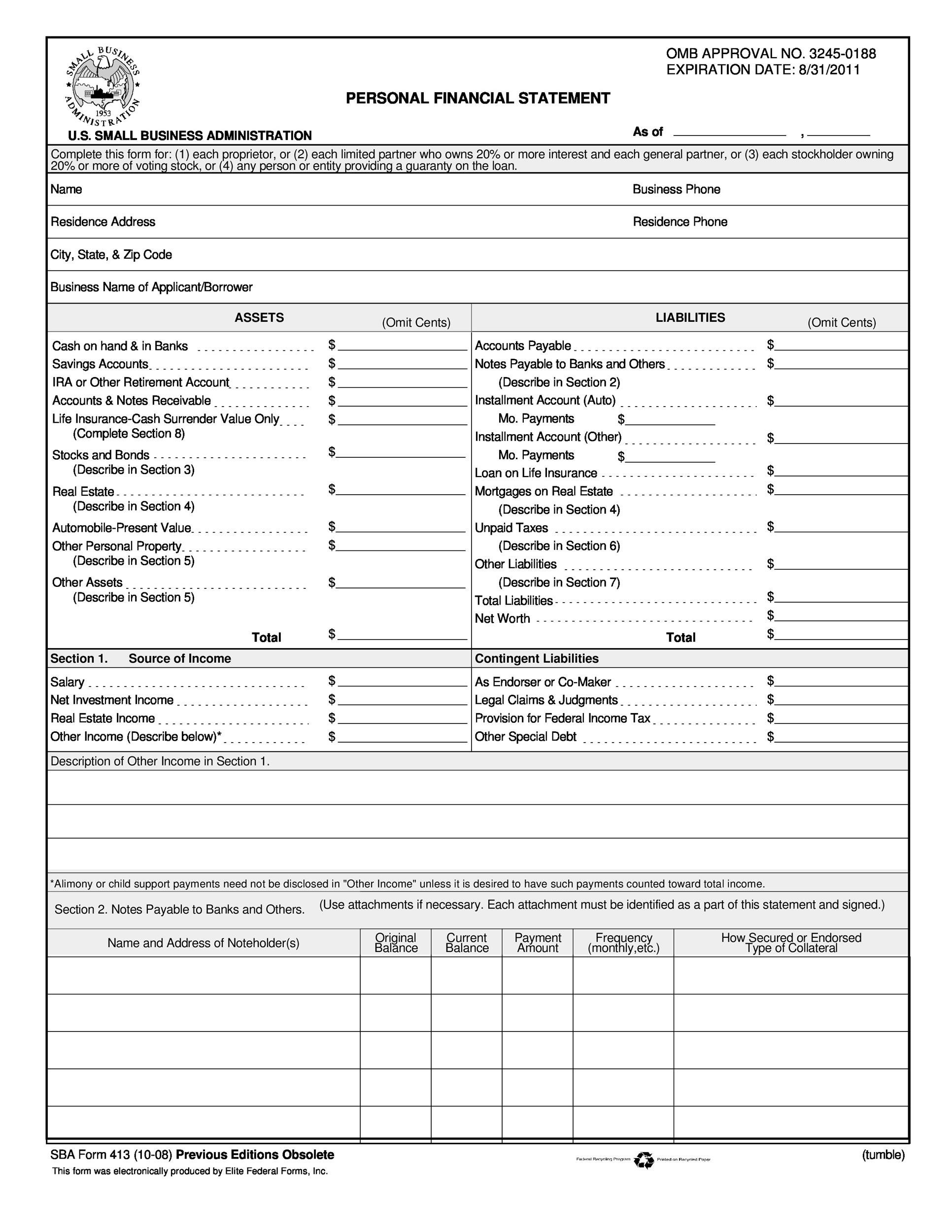 40 Personal Financial Statement Templates U0026 Forms TemplateLab