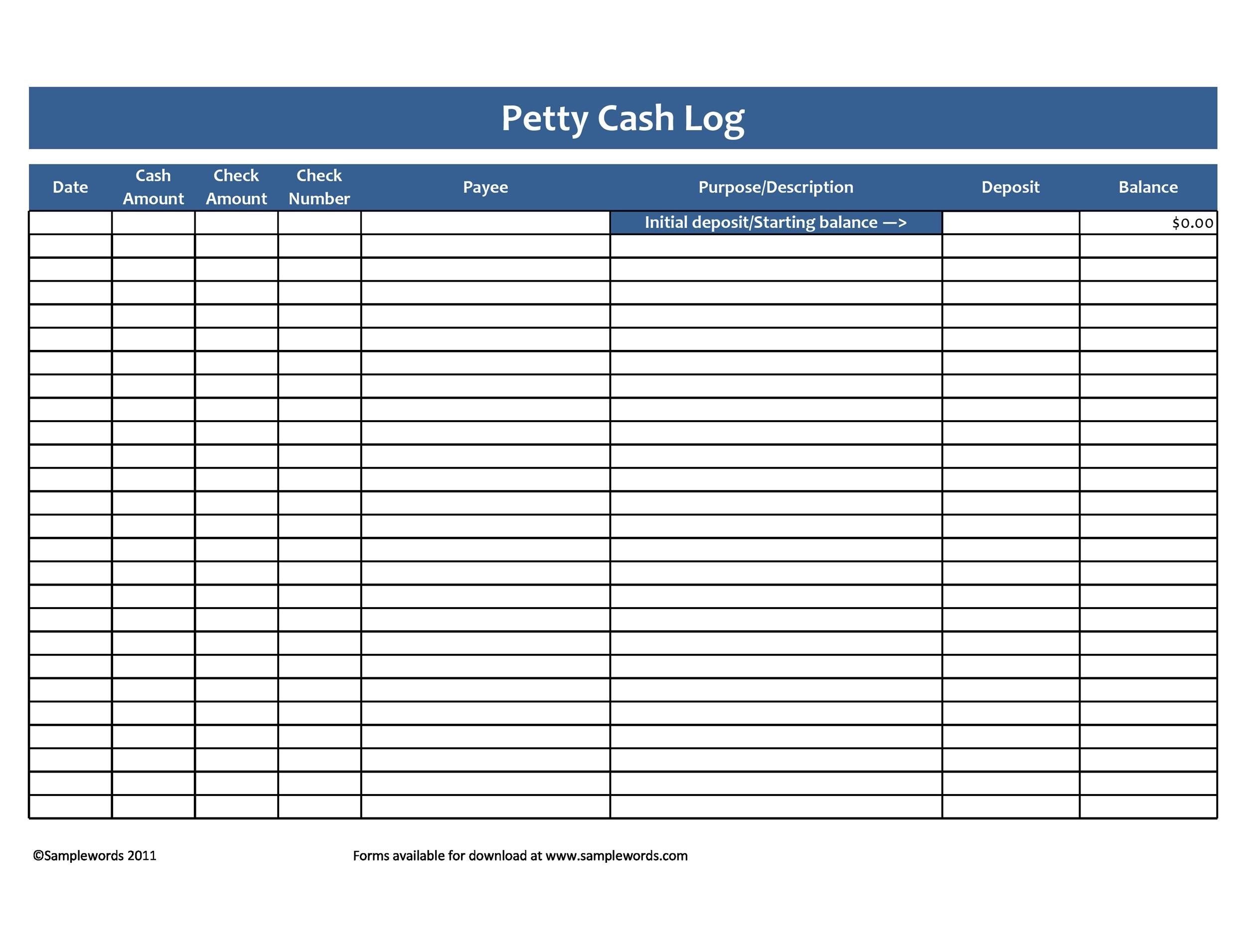 40 Petty Cash Log Templates U0026 Forms Excel PDF Word TemplateLab