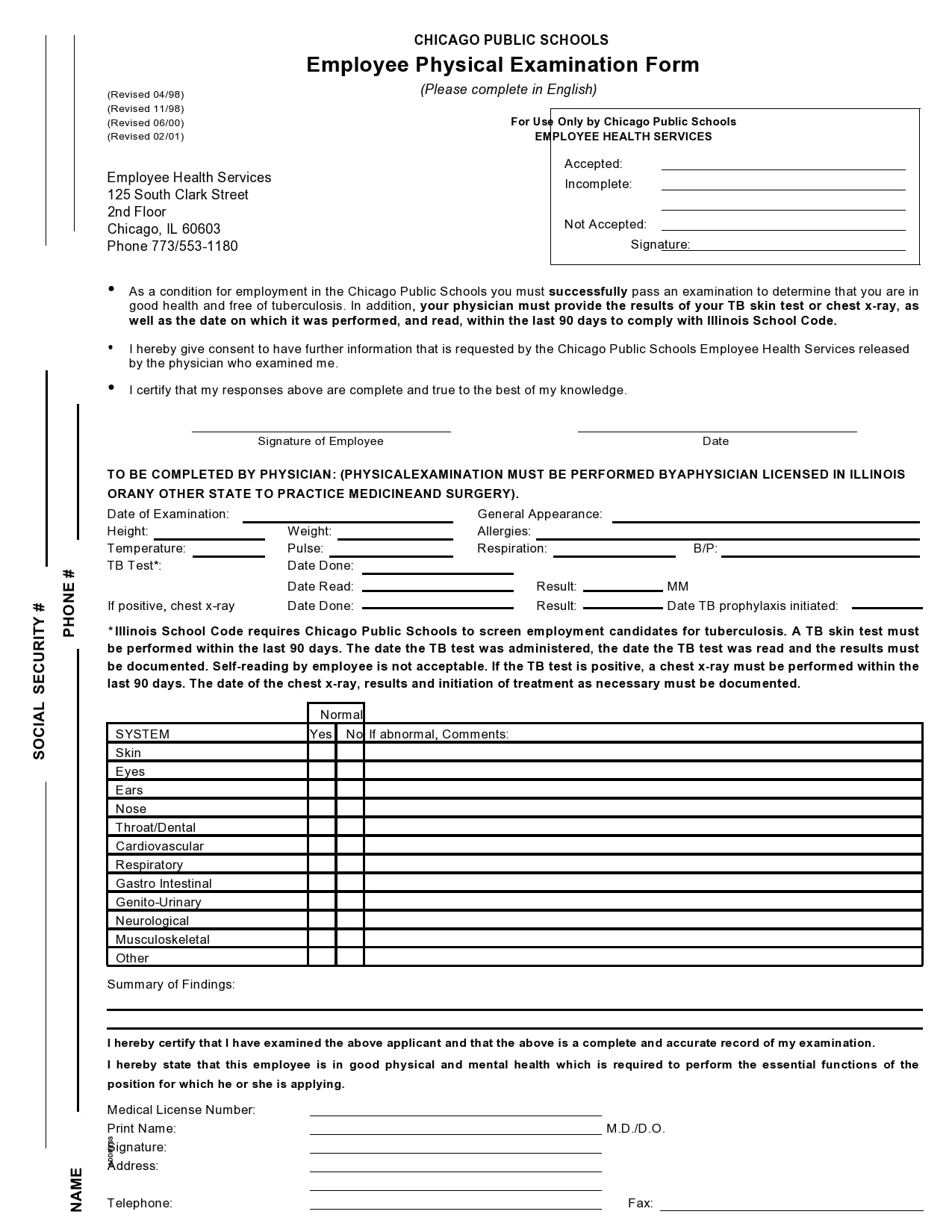 Blank Free Printable Tb Test Form
