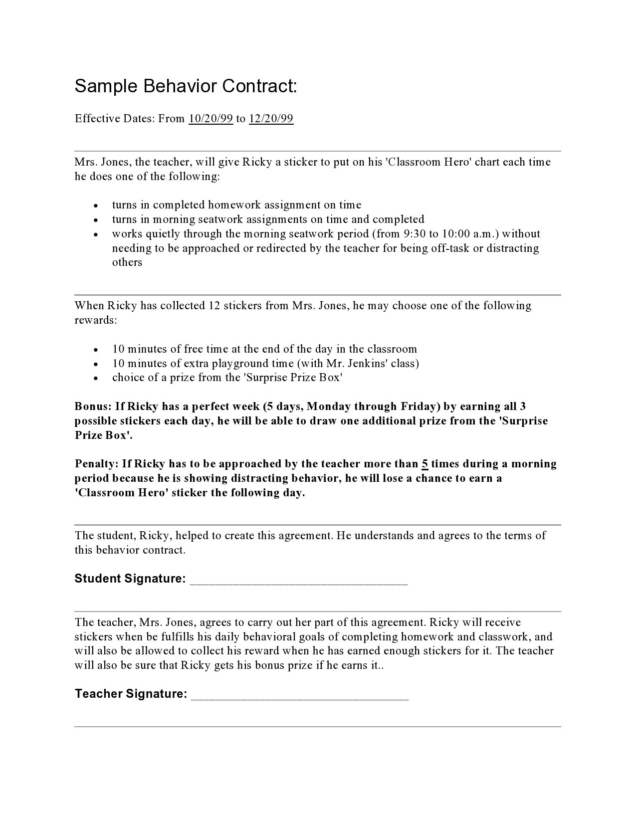 Free Printable Behavior Contracts & Charts