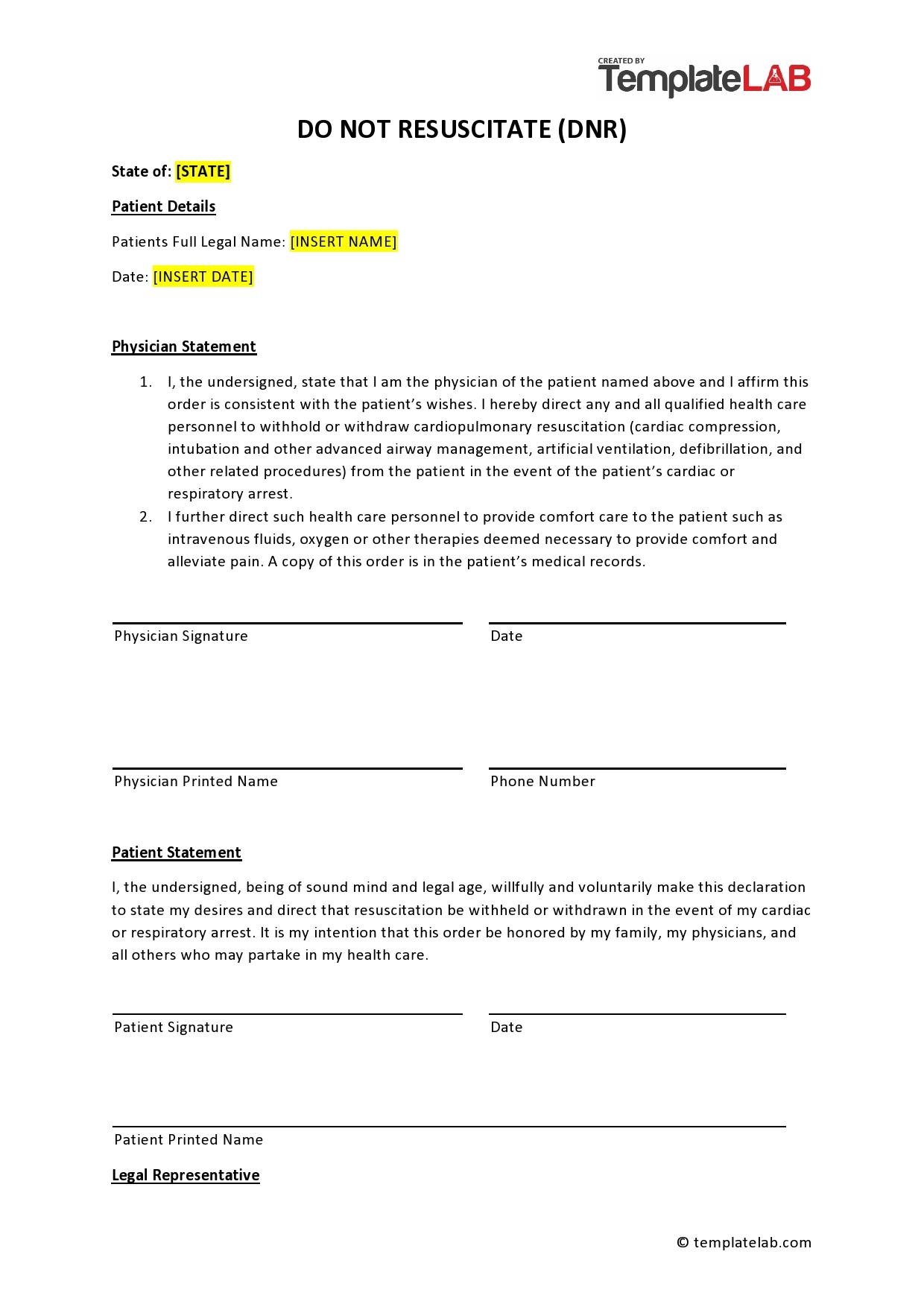 Free Printable Dnr Form Texas