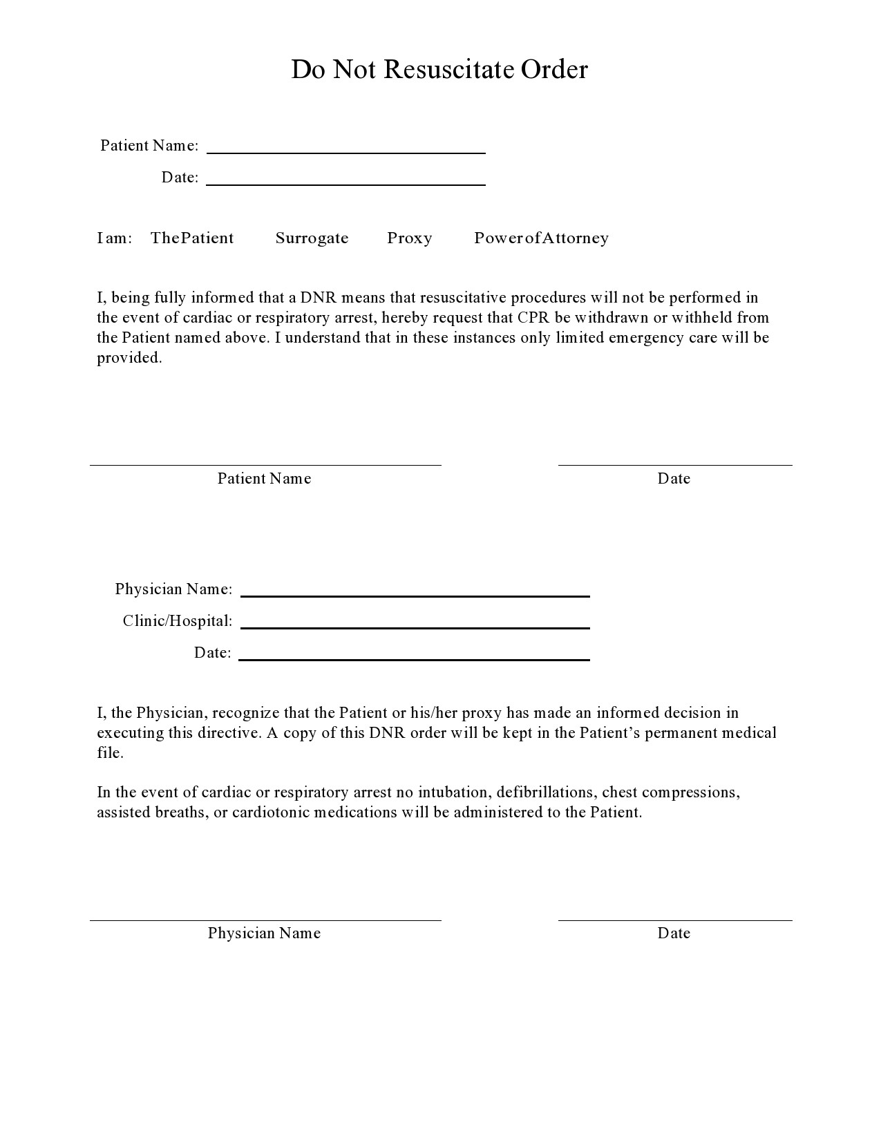 43 Printable Do Not Resuscitate Forms All States TemplateLab