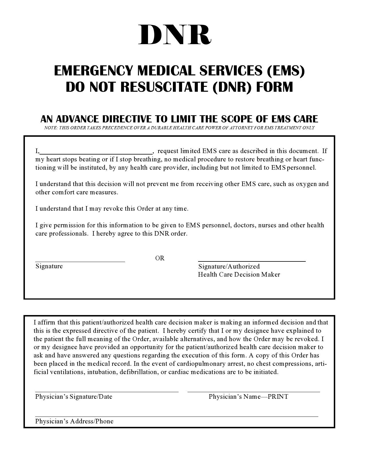 Free Printable Dnr Form Ny