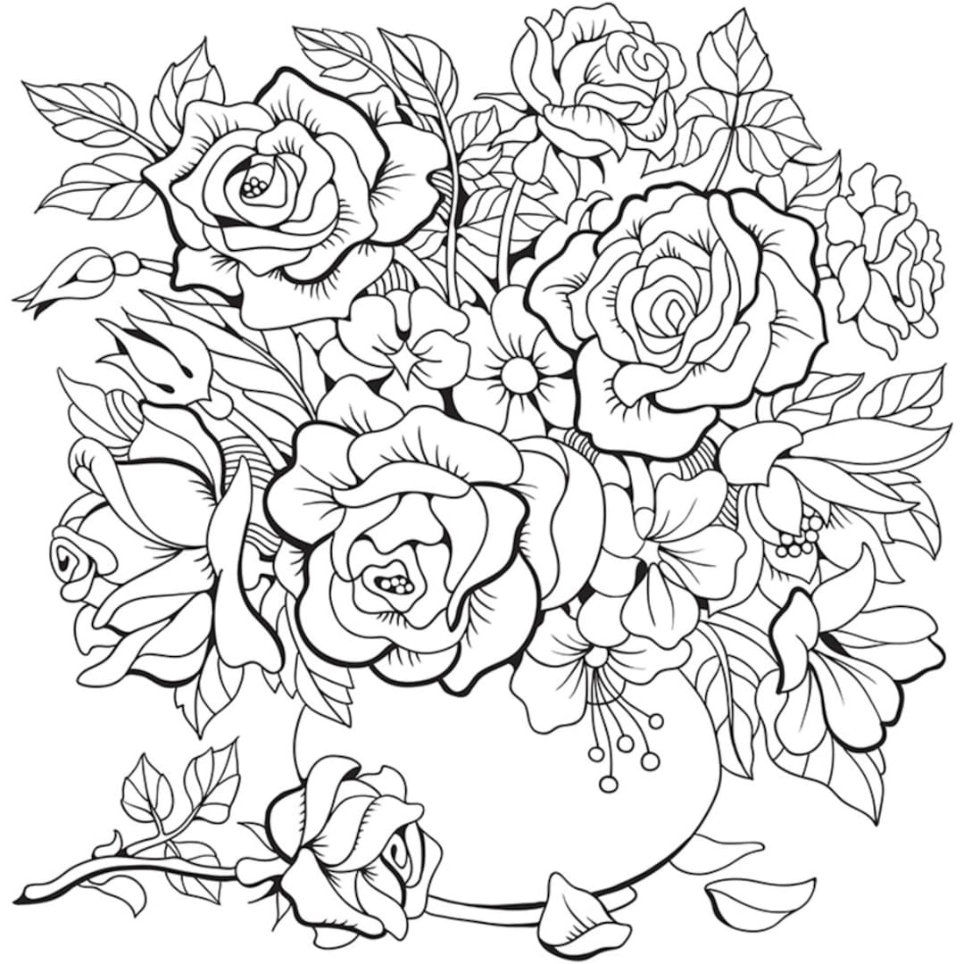 44 Flower Coloring Pages Floral Adult Coloring Pages Printable Adult Coloring Page Etsy Canada