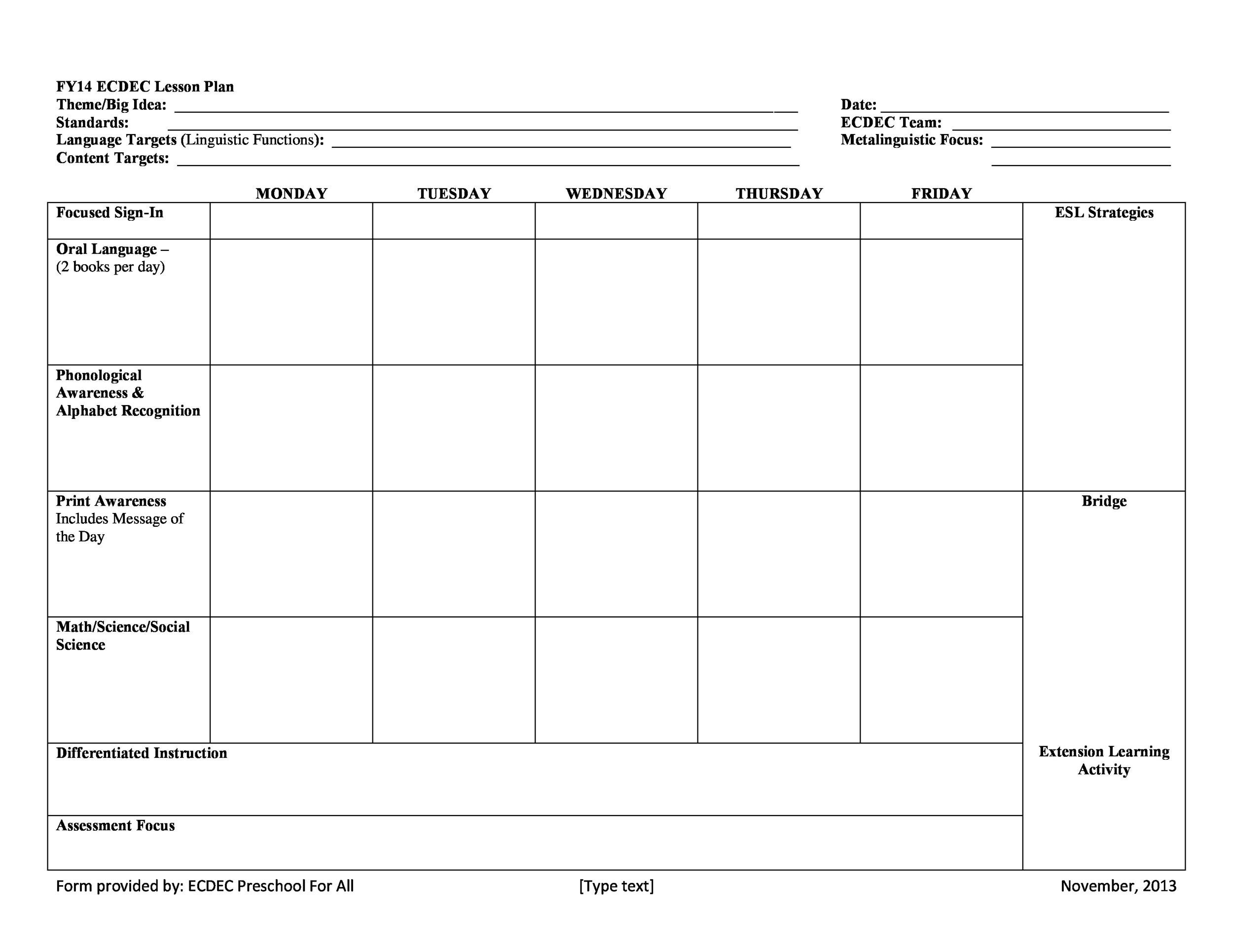 44 FREE Lesson Plan Templates Common Core Preschool Weekly Worksheets Library