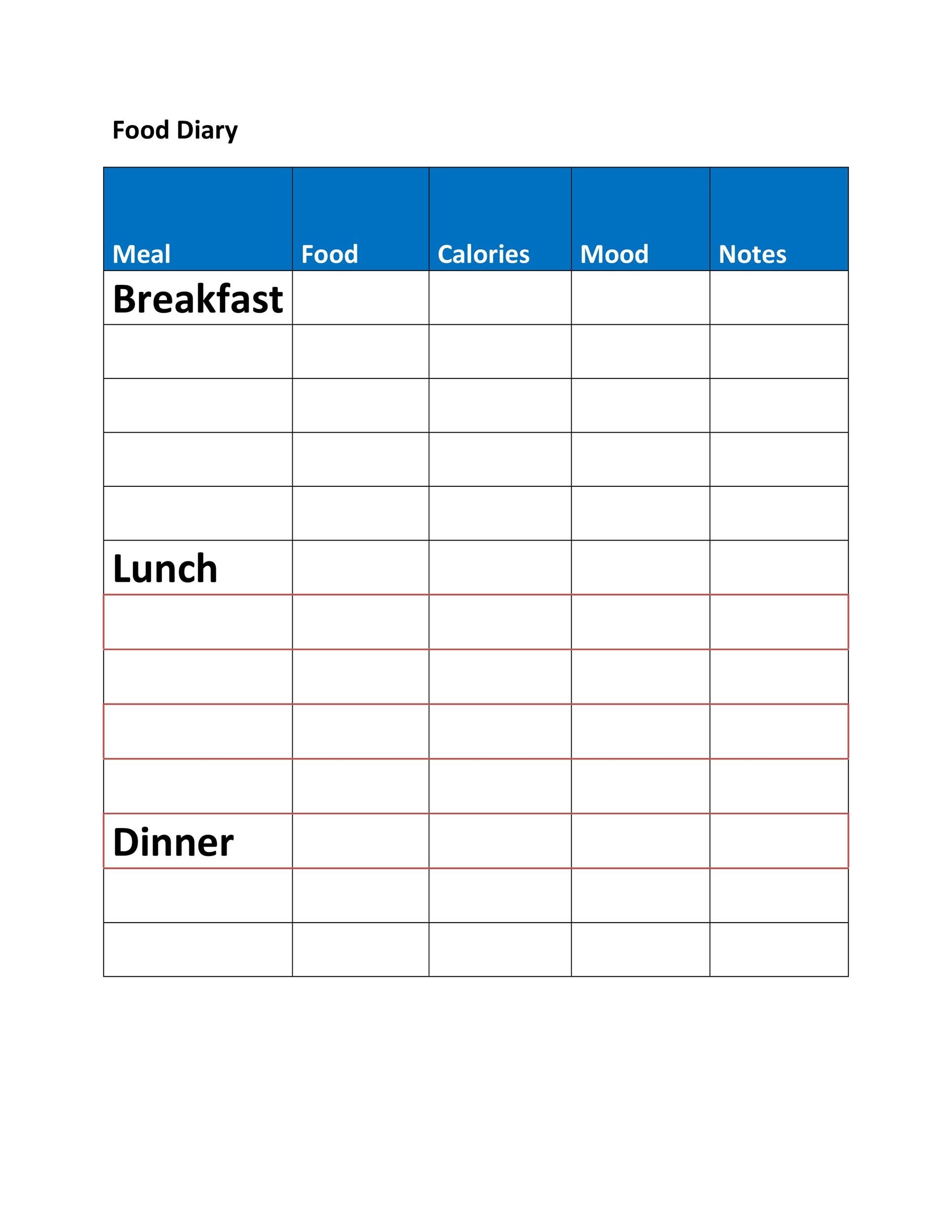 Food Log Free Printable