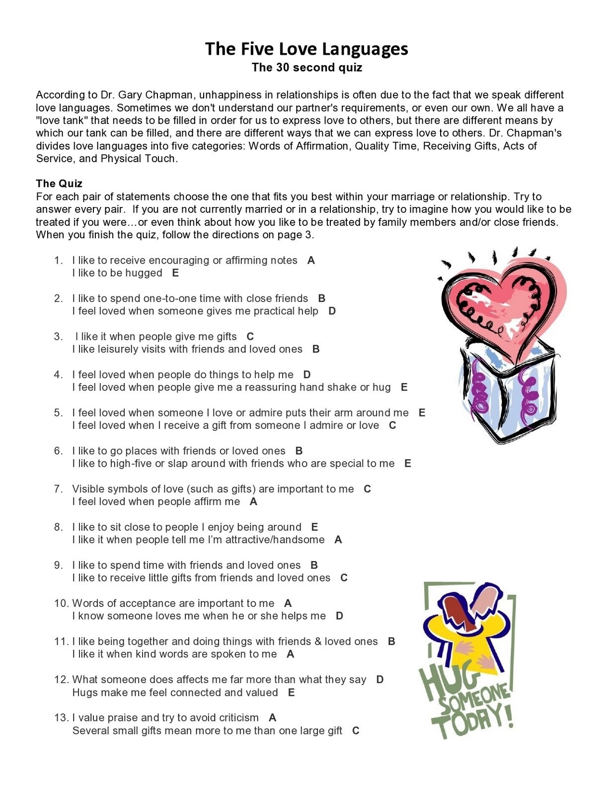 Free Printable 5 Love Languages Quiz