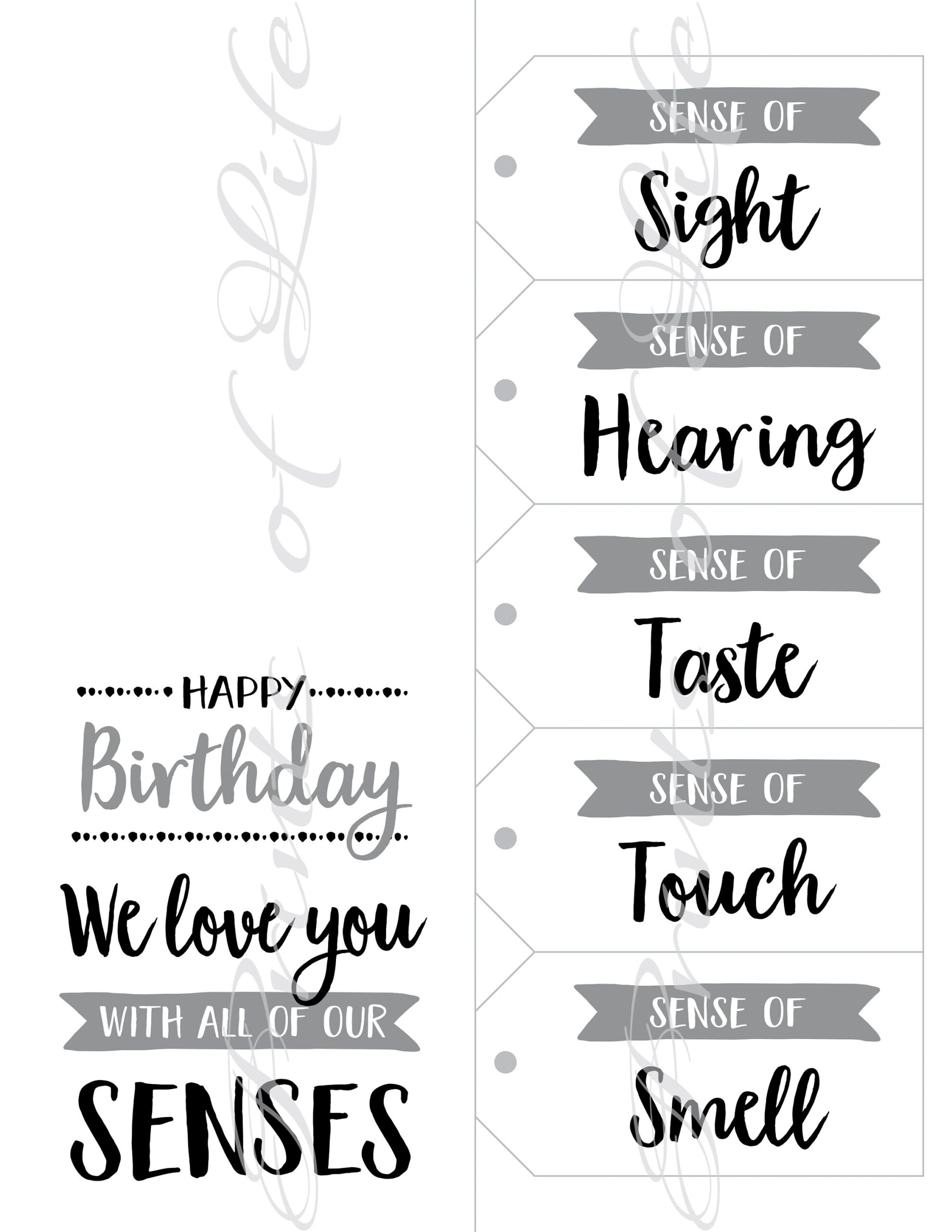 5 Senses Gift Tags U0026 Birthday Card Instant Download Printable 
