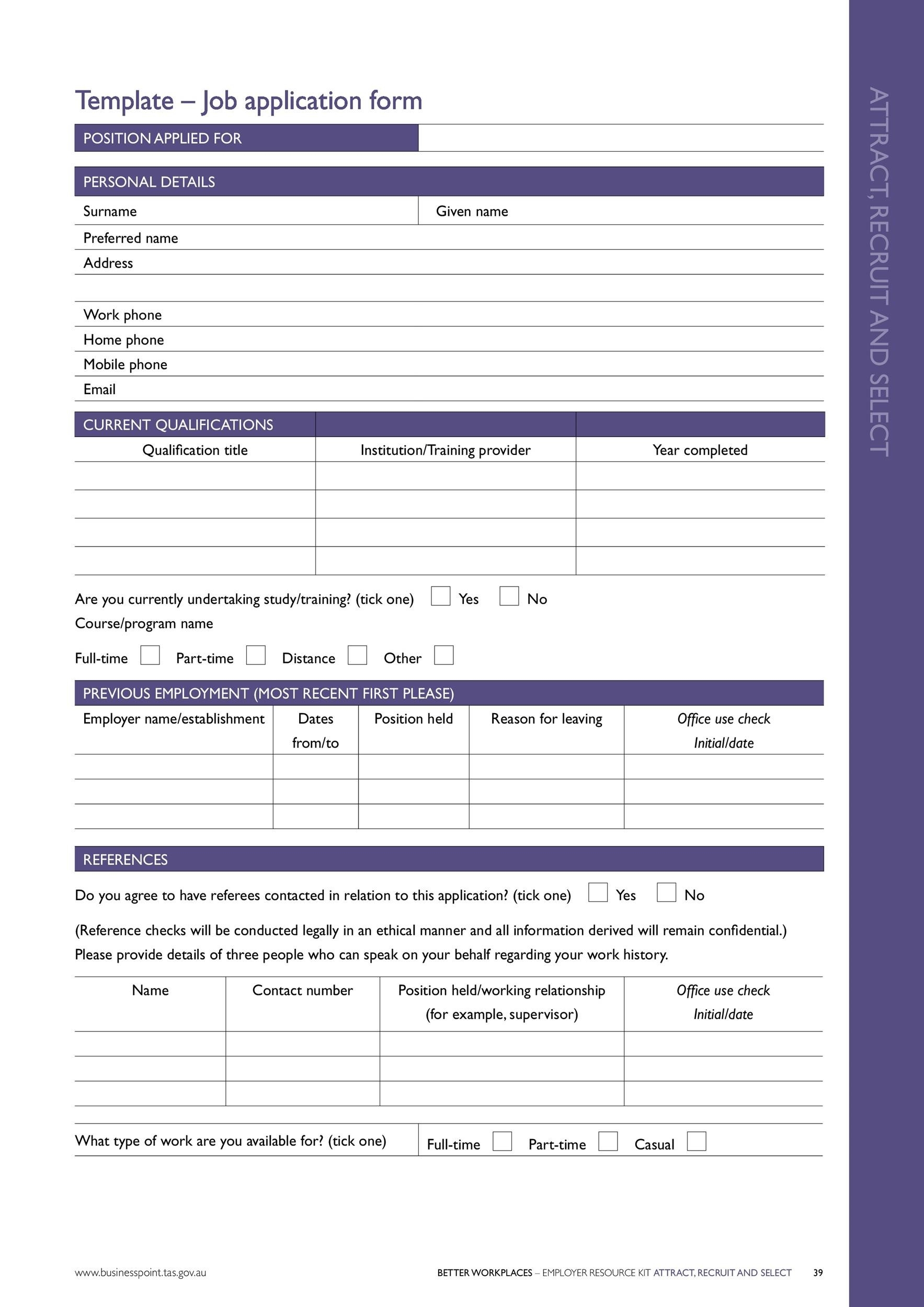 Job Application Free Printable