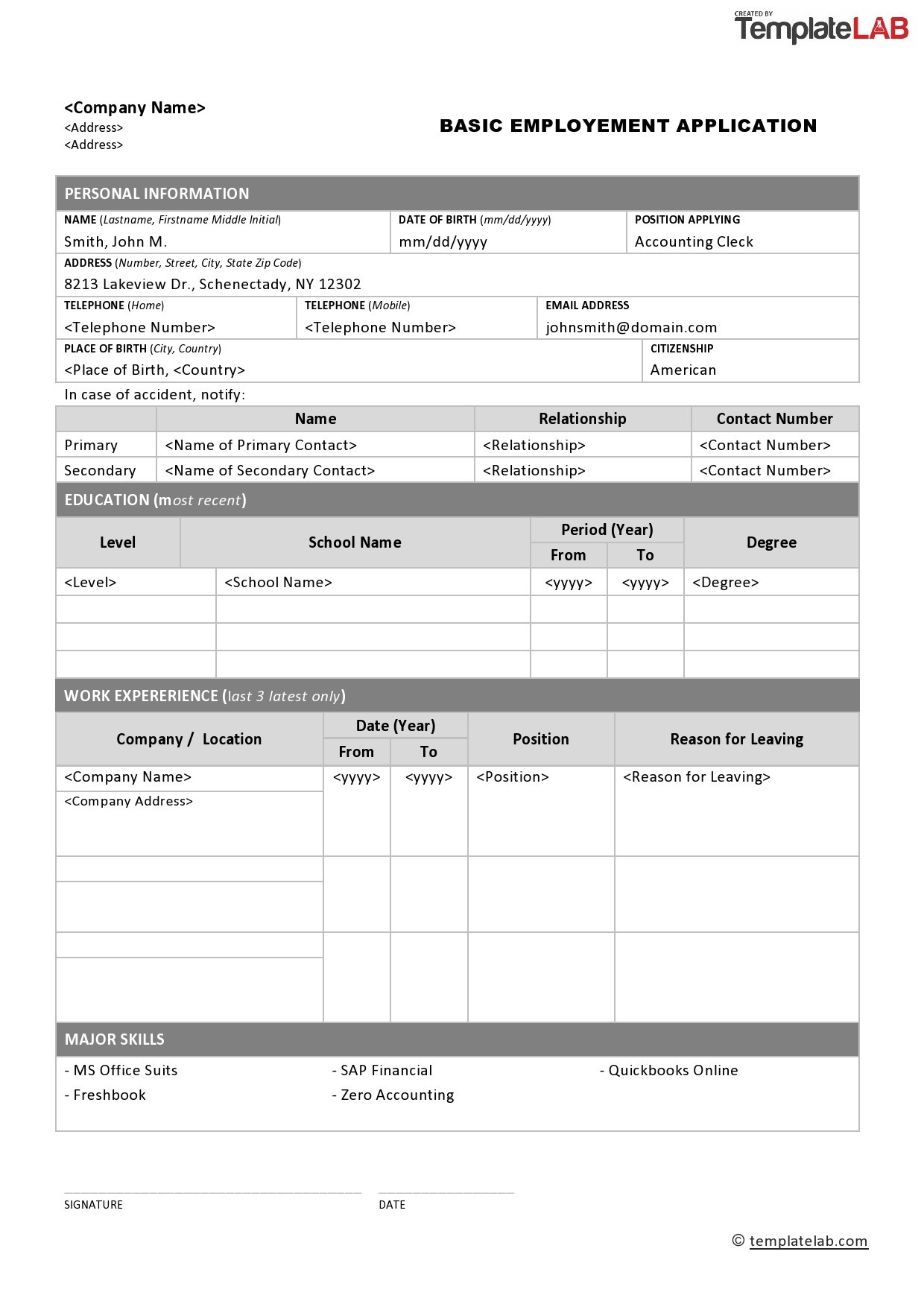50 Free Employment Job Application Form Templates Printable 