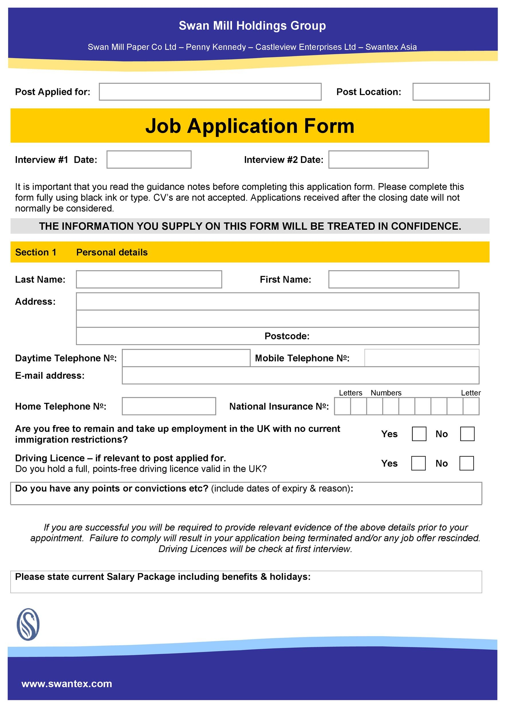 Free Printable Job Application Template