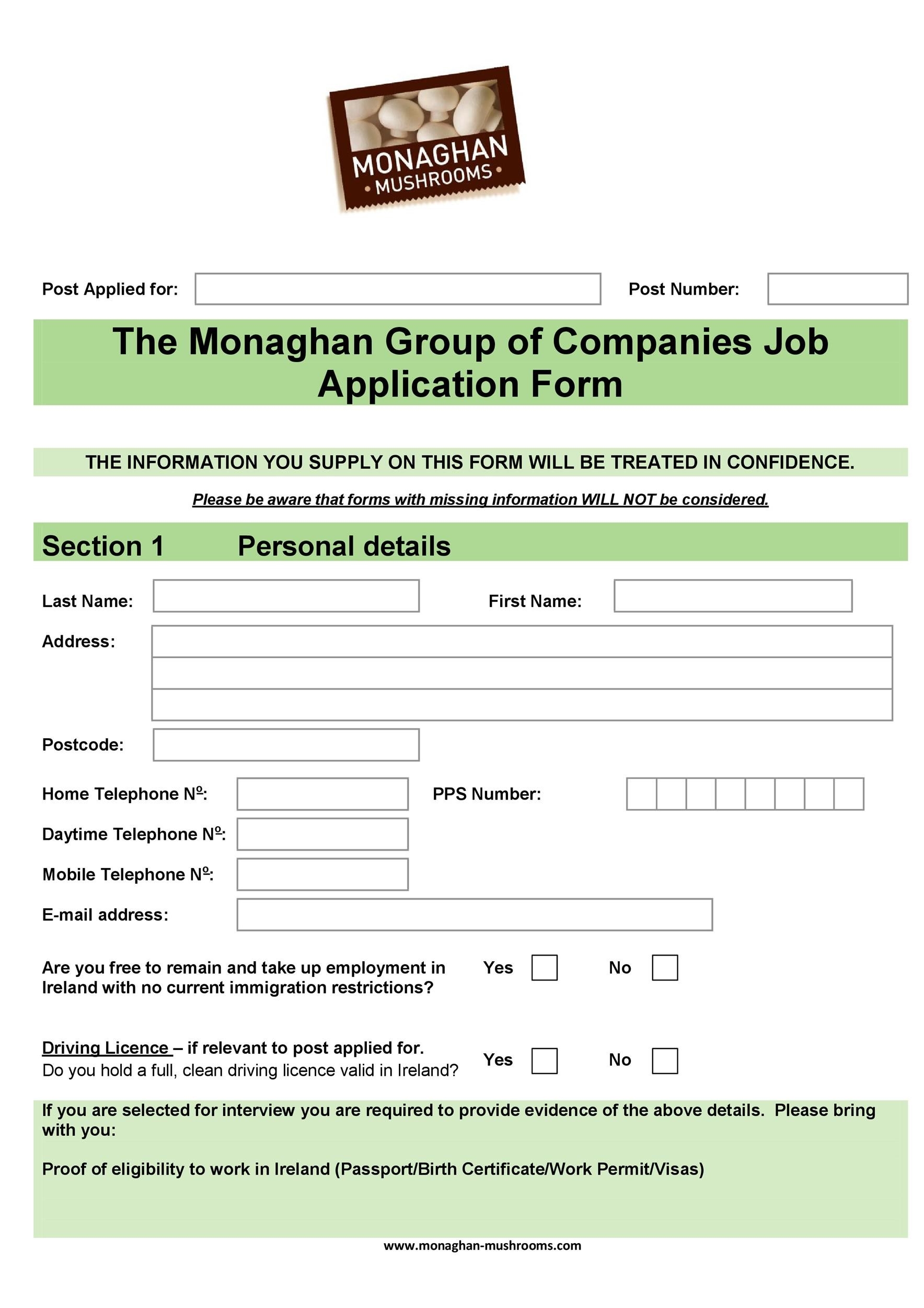 Job Application Template Free Printable
