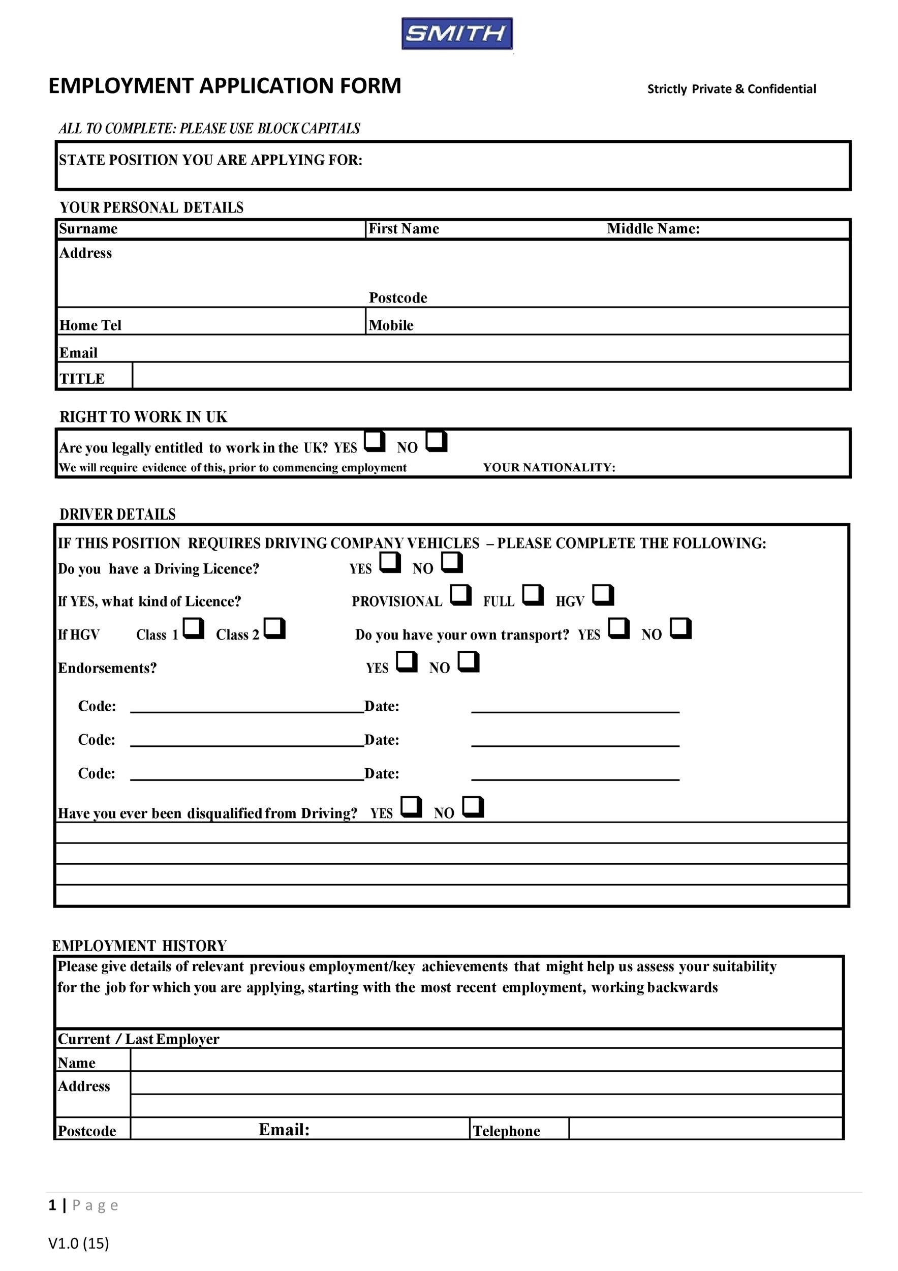 Job Application Form Free Printable