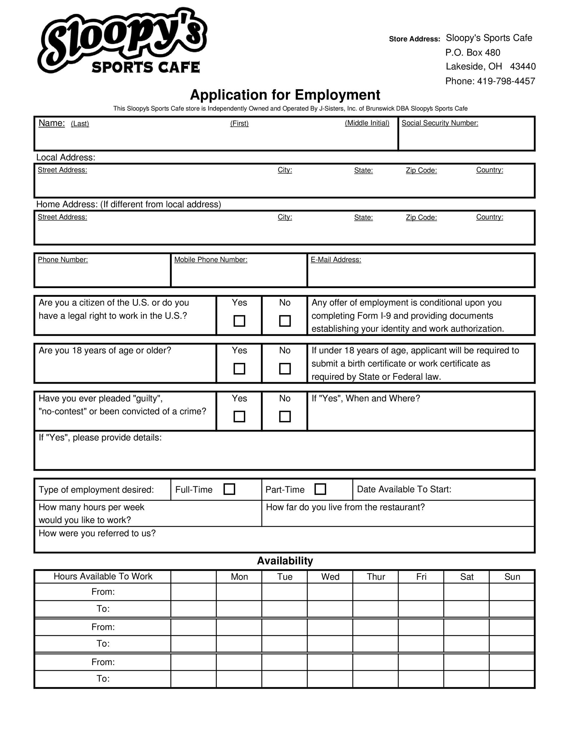 50 Free Employment Job Application Form Templates Printable TemplateLab