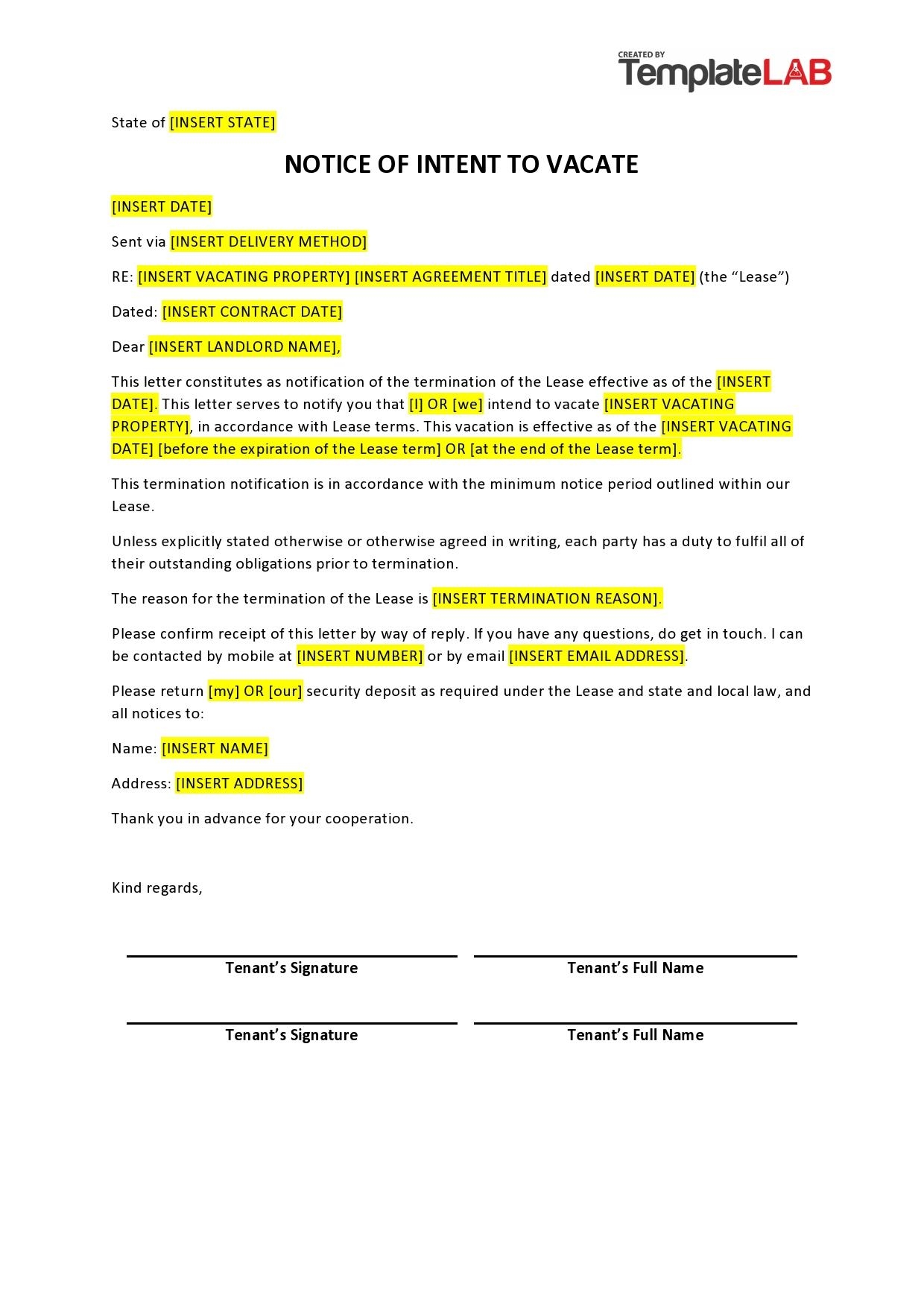 Free Printable Notice To Vacate