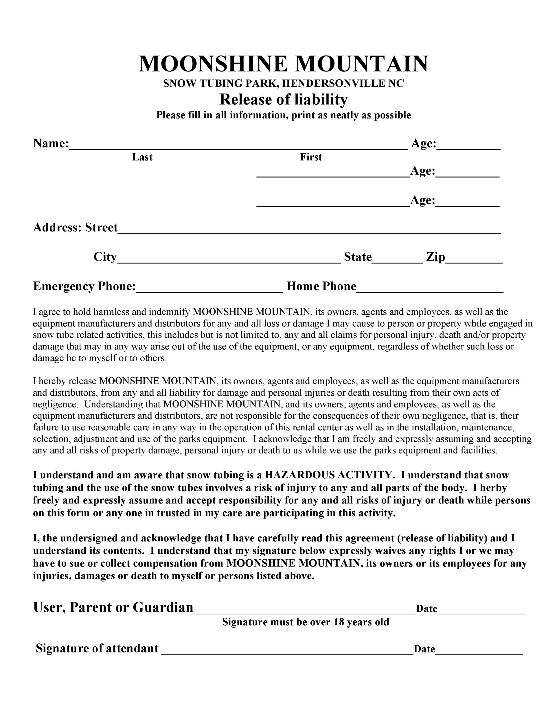 Free Printable Waiver Of Liability Form