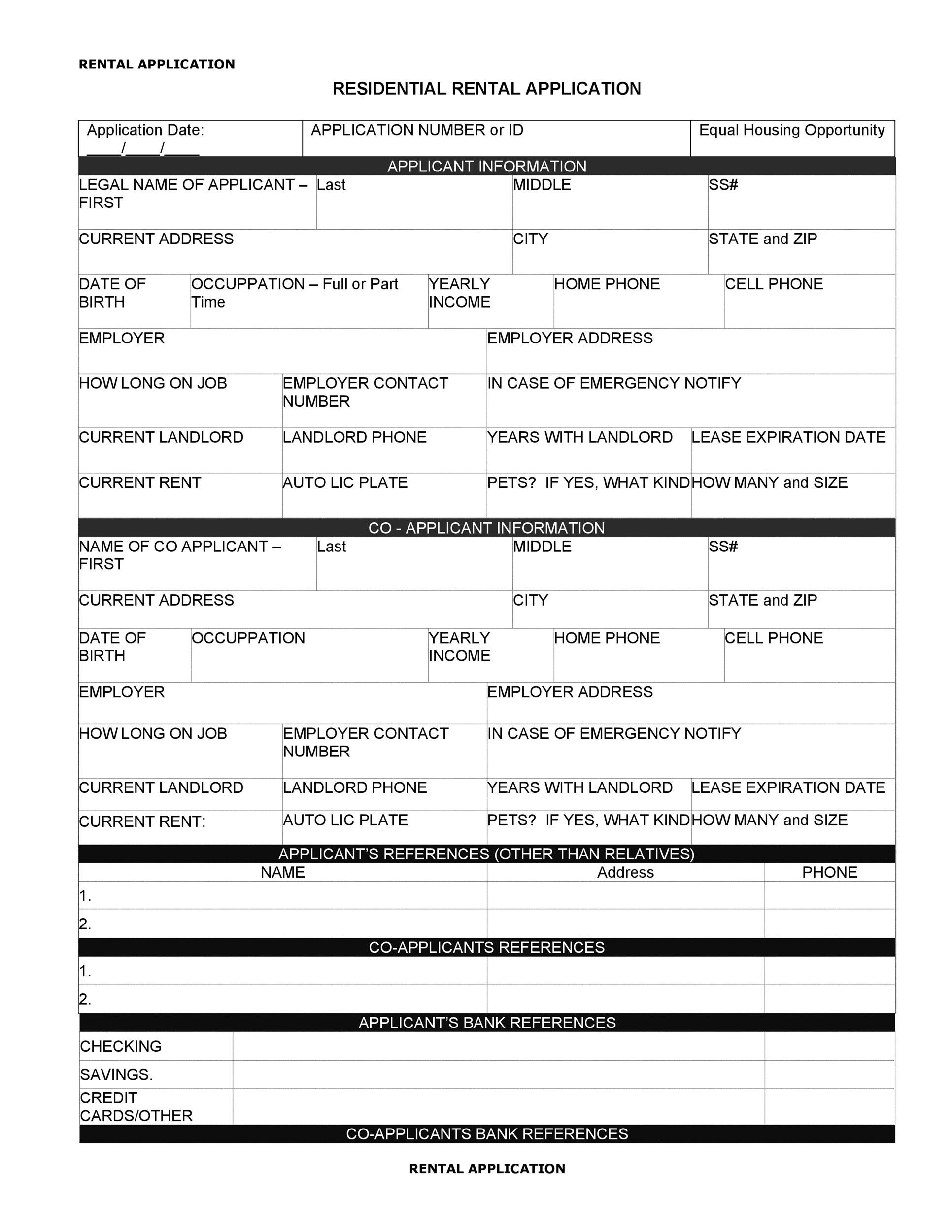 50 Free Rental Application Templates U0026 Forms Word PDF 