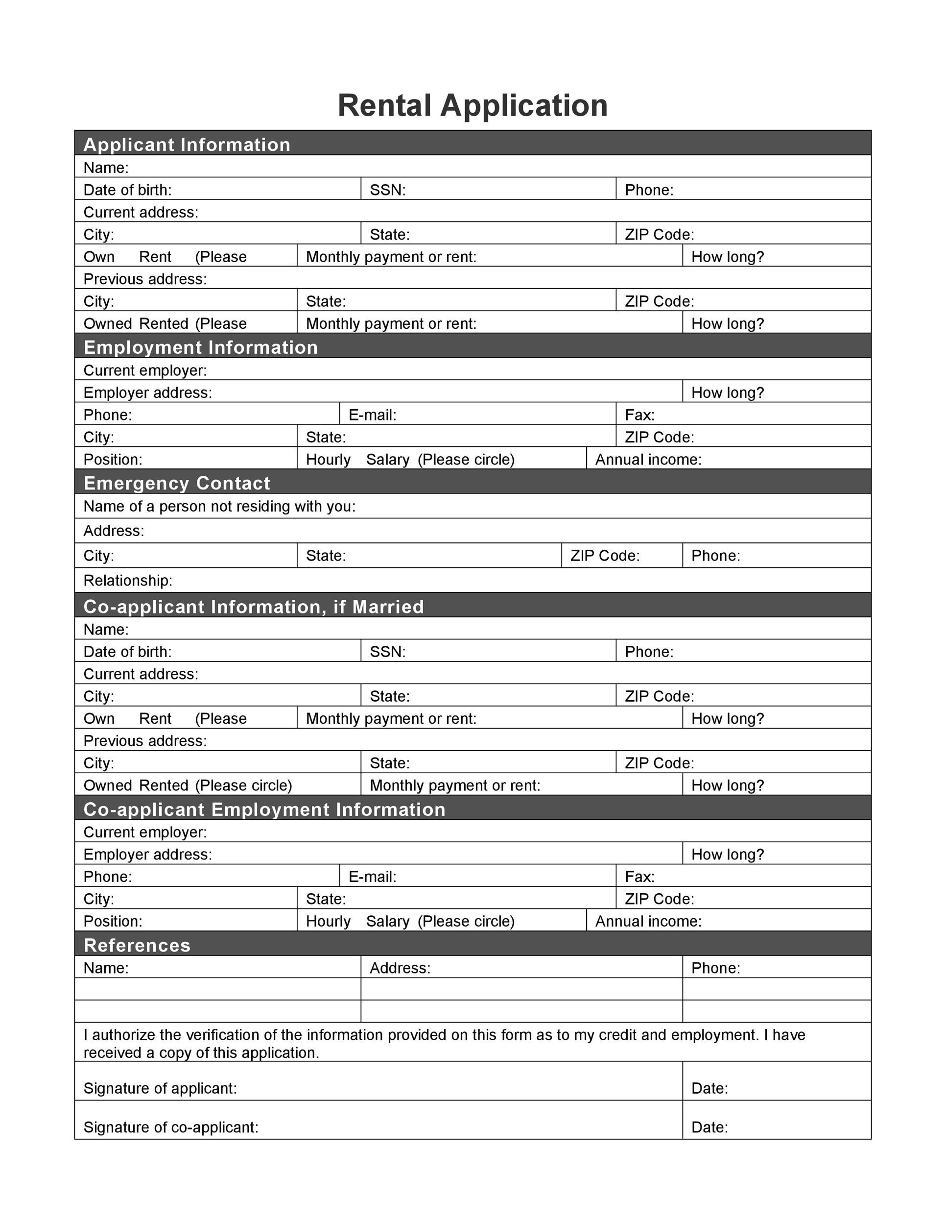 50 Free Rental Application Templates U0026 Forms Word PDF 