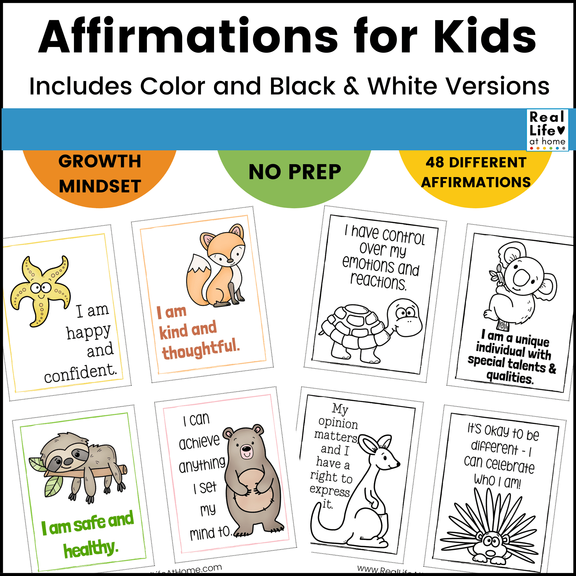 50 Positive Affirmations For Kids Printable Affirmation Cards 