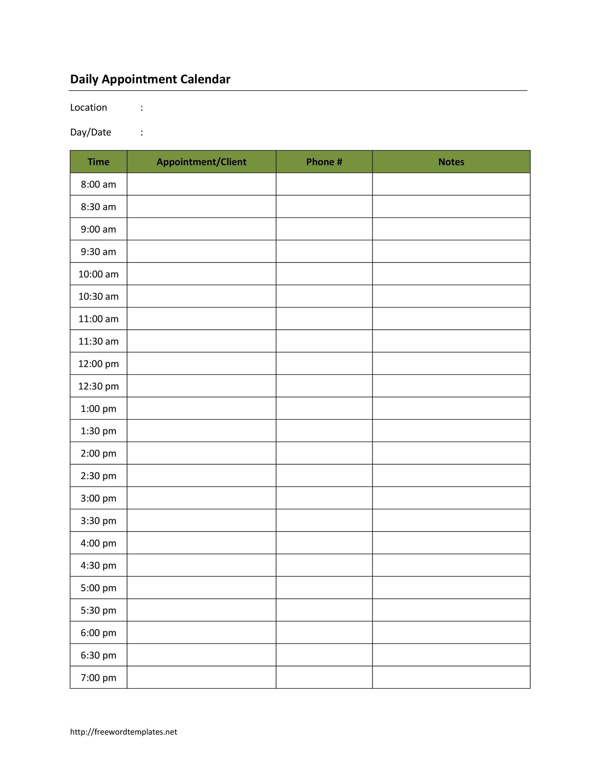 50 Printable Appointment Schedule Templates u0026 Appointment Calendars 