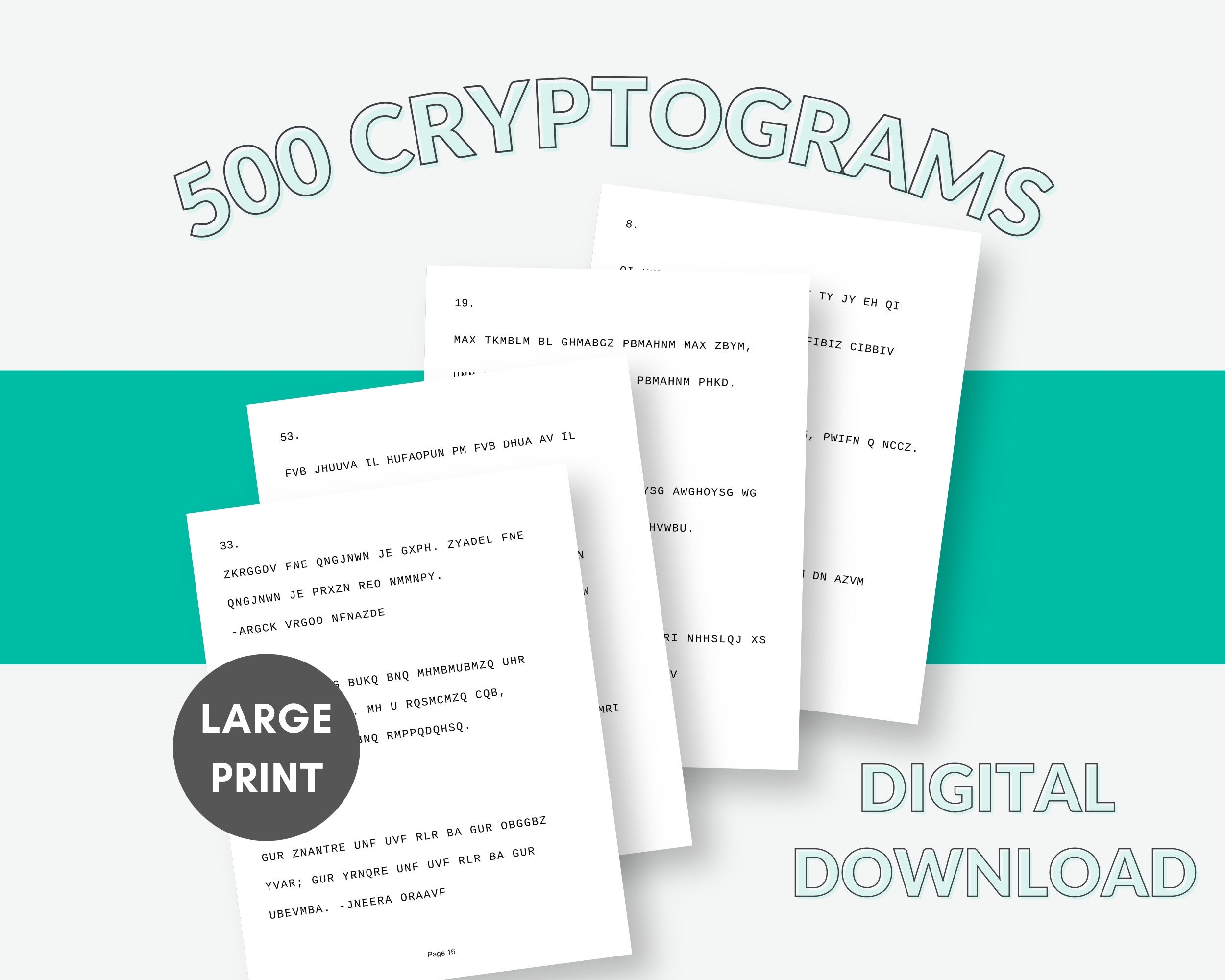 500 Printable Cryptogram Puzzle With Answers Cryptoquote Printable Large Print Inspirational And Motivational Quotes To Decipher Etsy