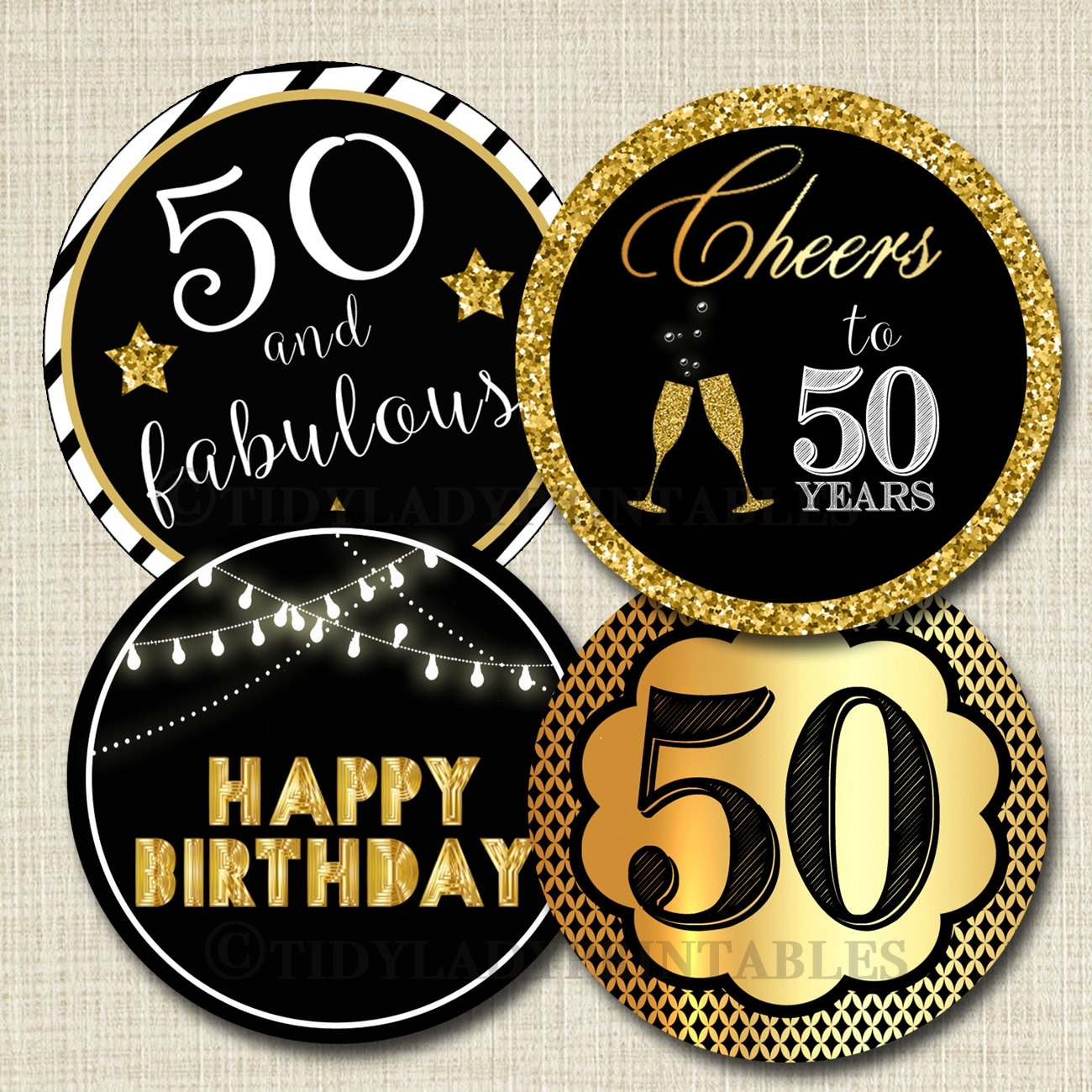 50th Birthday Cupcake Toppers PRINTABLE Cheers To Fifty Years Cupcake Decoration 50th Birthday Cake Decor 50th Party Decor INSTANT DOWNLOAD Etsy