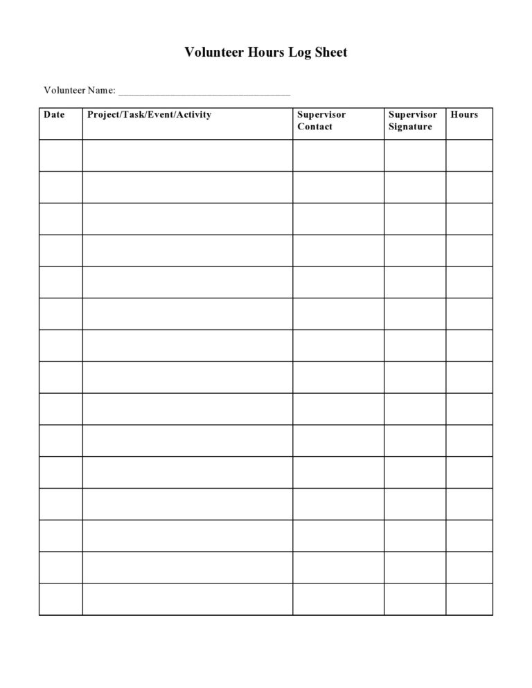 56 Blank Volunteer Hours Log Templates Excel U0026 Word 