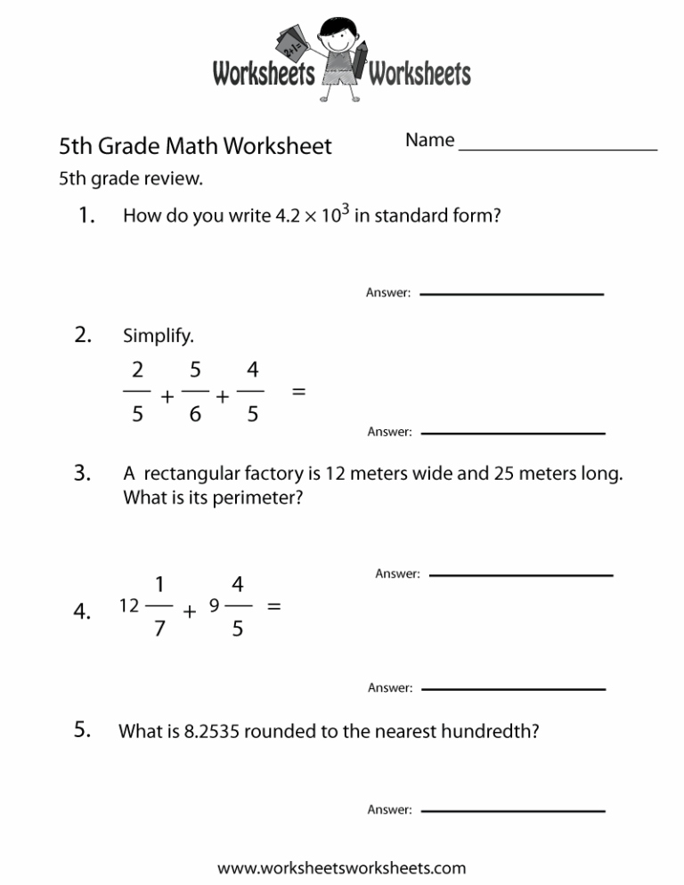 5th Grade Math Review Worksheet Worksheets Worksheets