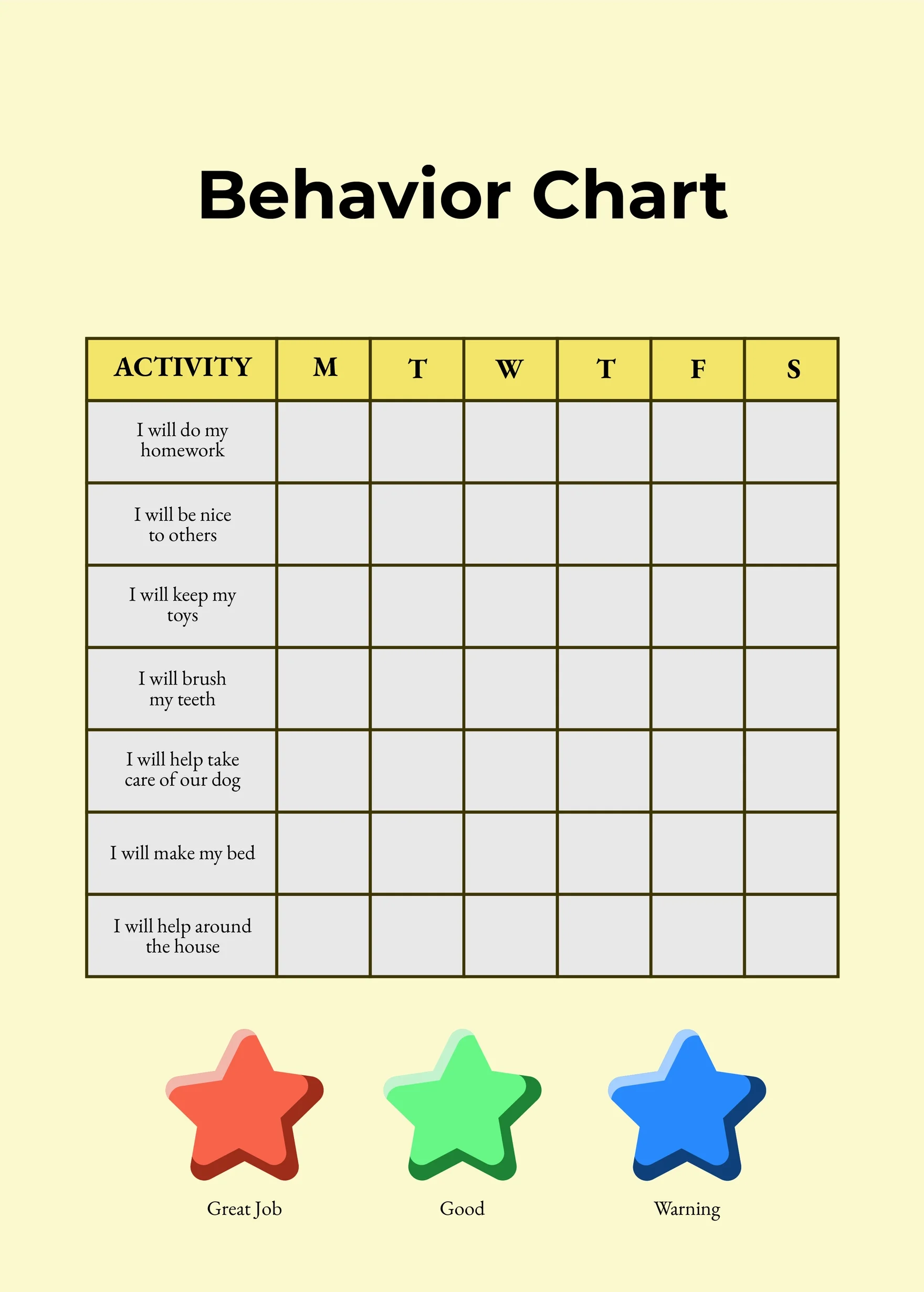 6 Behavior Chart Templates PDF DOC