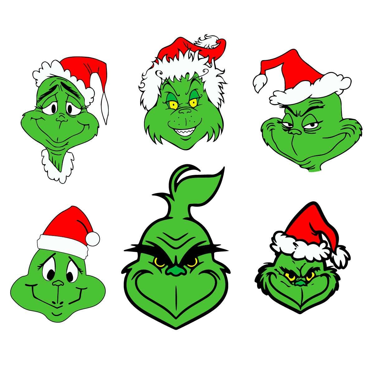 6 Files Of Grinch Face Bundle Svg Christmas Svg Santa Hat Svg Grinch Svg