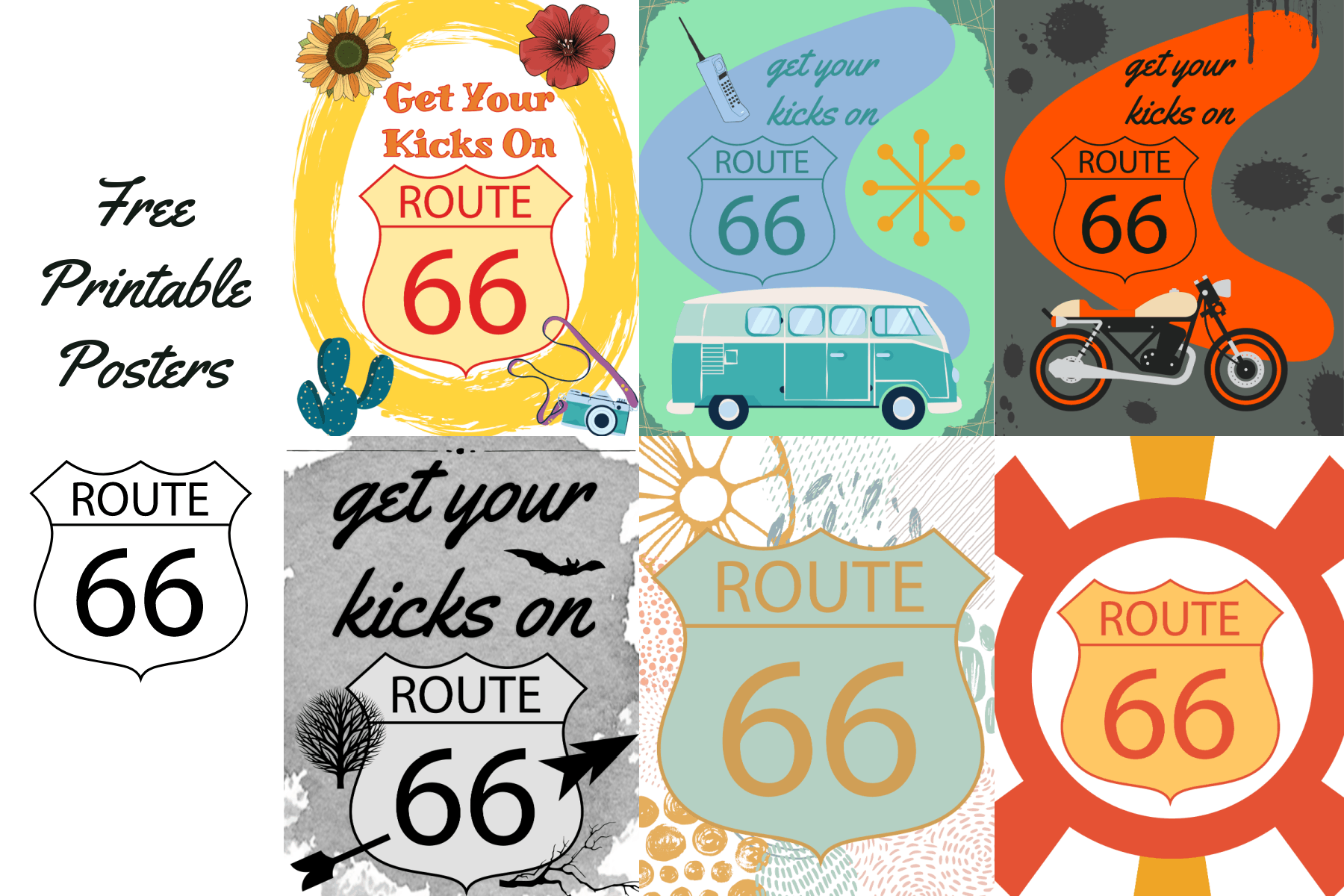 6 FREE Printable Route 66 Travel Wall Art Gallery Prints 
