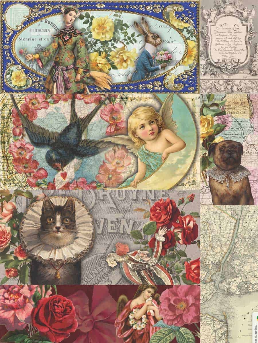 7 Free Creative Collage Sheet Printables For Decoupage Tissue Paper Artsy Fartsy Life
