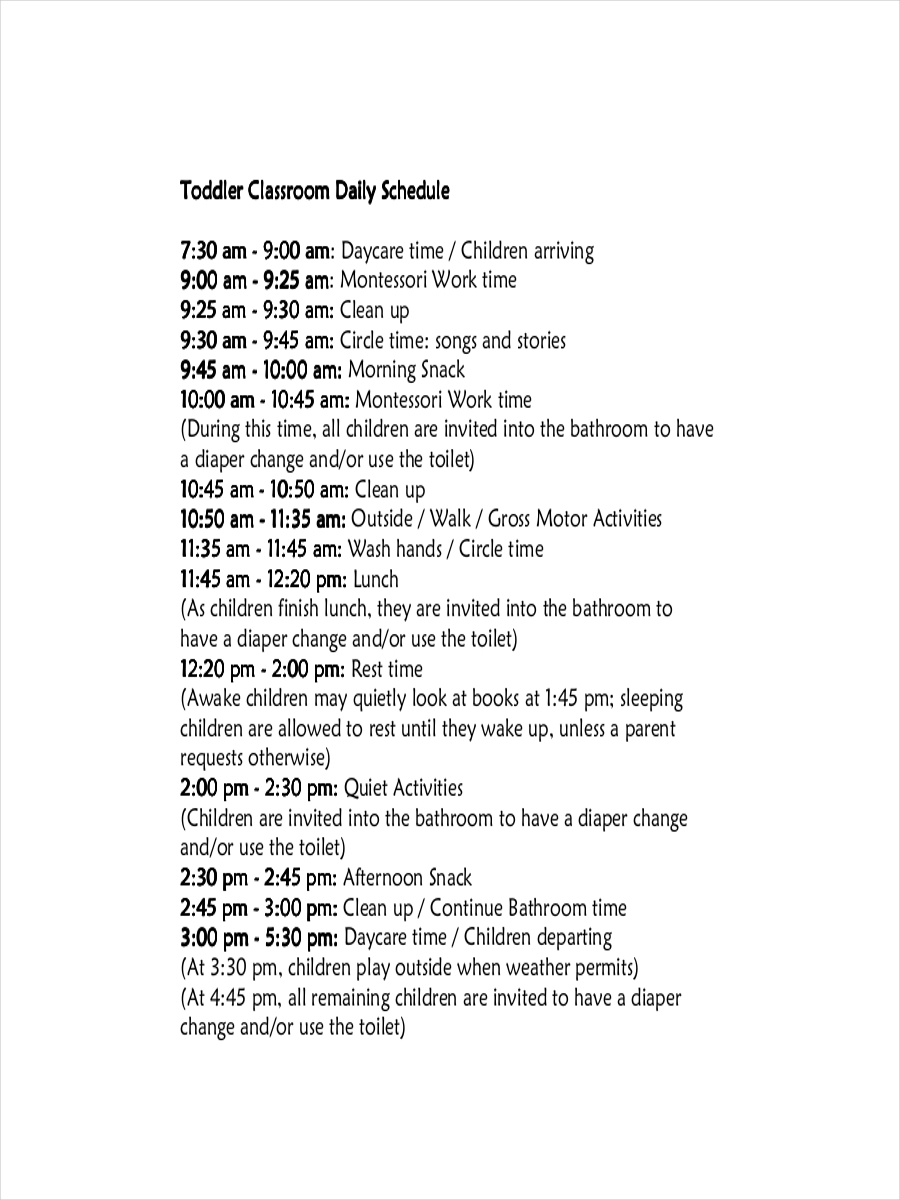 8 Daycare Schedule Examples To Download