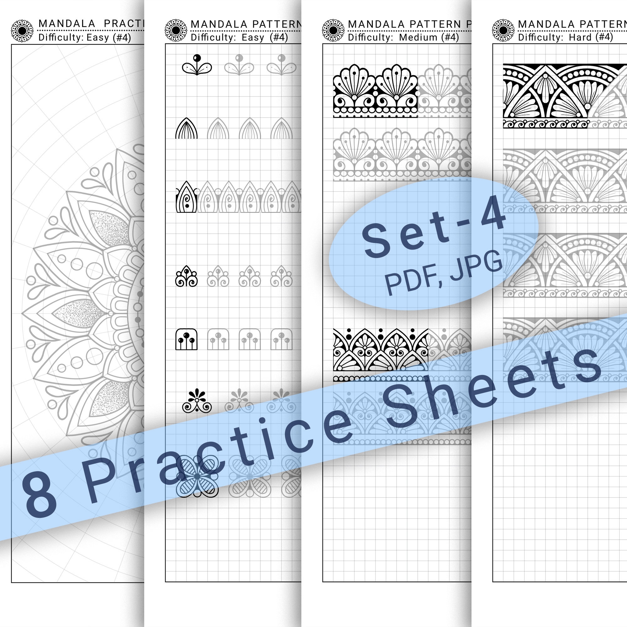 8 Mandala Practice Sheets set 4 In PDF JPG For Mandala Practice And Art Therapy Instant Digital Download In A4 Size Etsy UK