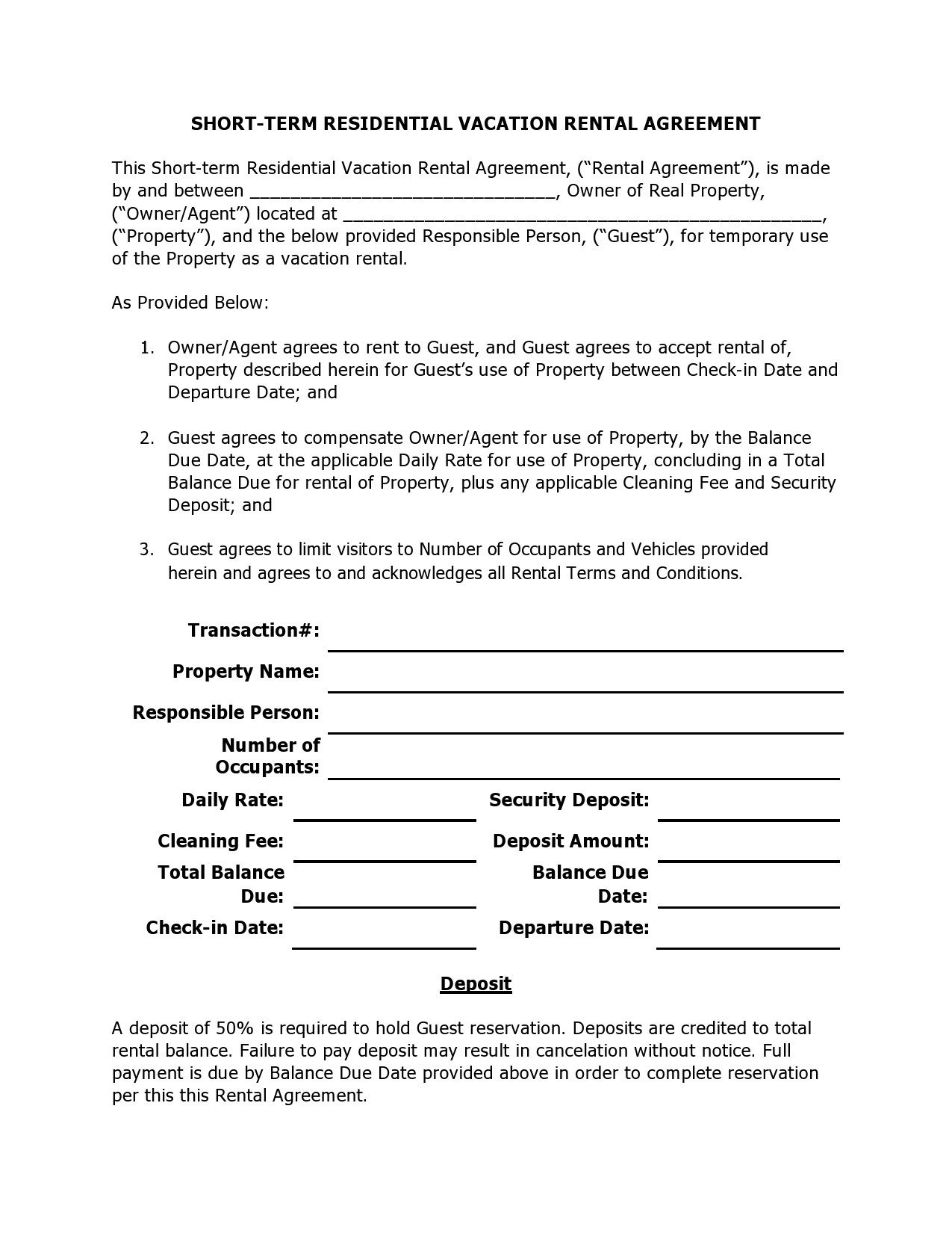 80 Short Term U0026 Vacation Rental Agreement Templates Word PDF 