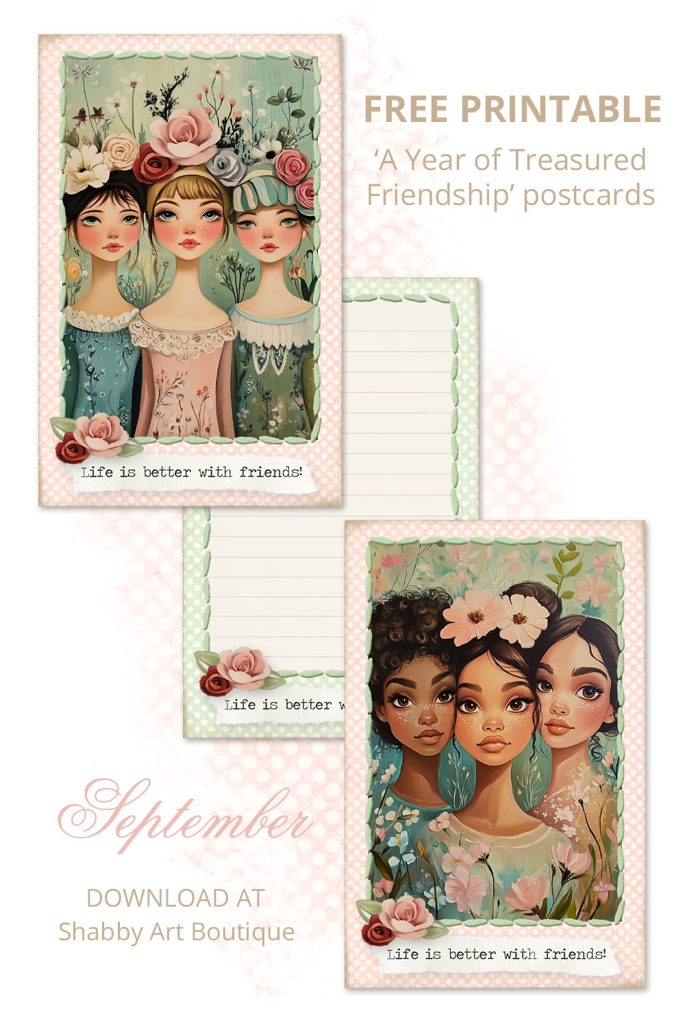 A Year Of Treasured Friendships September Printable Cards Shabby Art Boutique