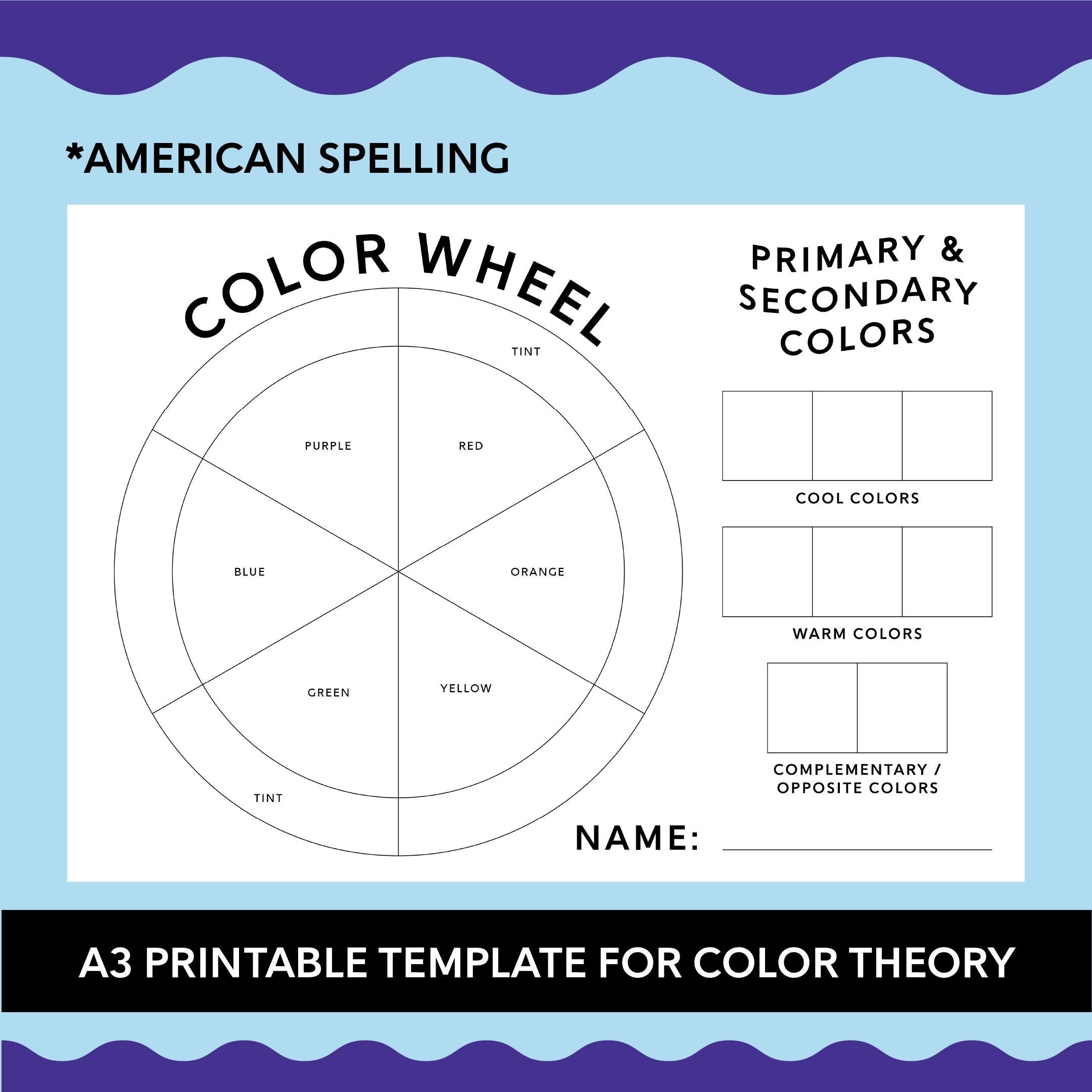 A3 Printable Colour Wheel Template American Basic Primary U0026 Secondary Colours Fun Student Lesson Activity Worksheet Painting Class