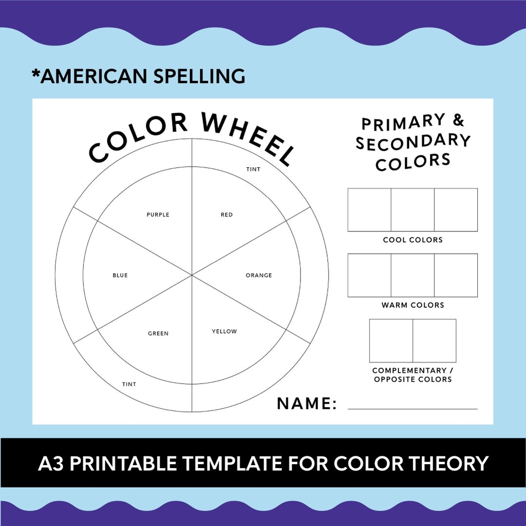 A3 Printable Colour Wheel Template american Basic Primary U0026 Secondary Colours Fun Student Lesson Activity Worksheet Painting Class Etsy UK