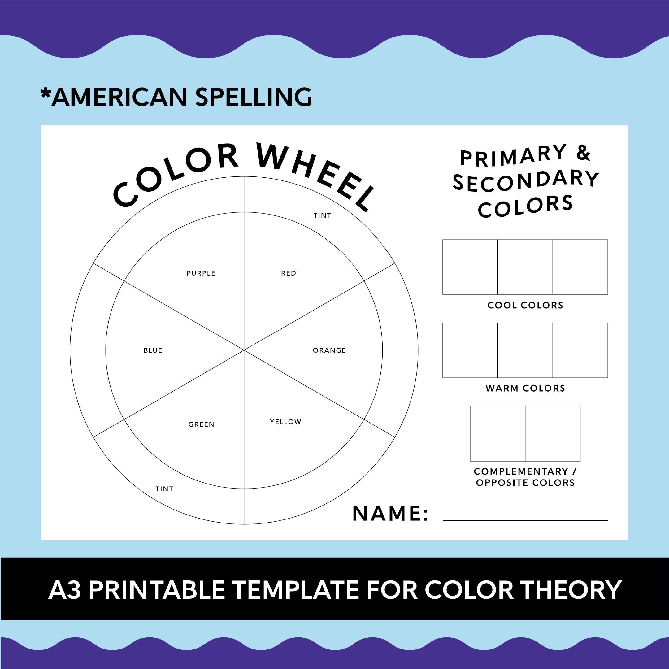 A3 Printable Colour Wheel Template American Basic Primary U0026 Secondary Colours Fun Student Lesson Activity Worksheet Painting Class