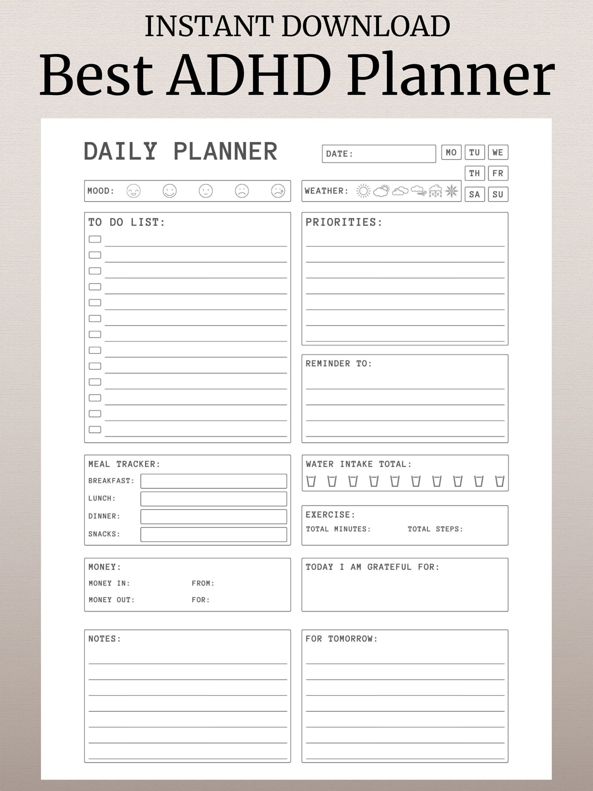 ADHD Daily Planner Printable Hourly Planner Organized Planner ADHD Planner Printable Planner Downloadable Planner Digital Planner Etsy UK