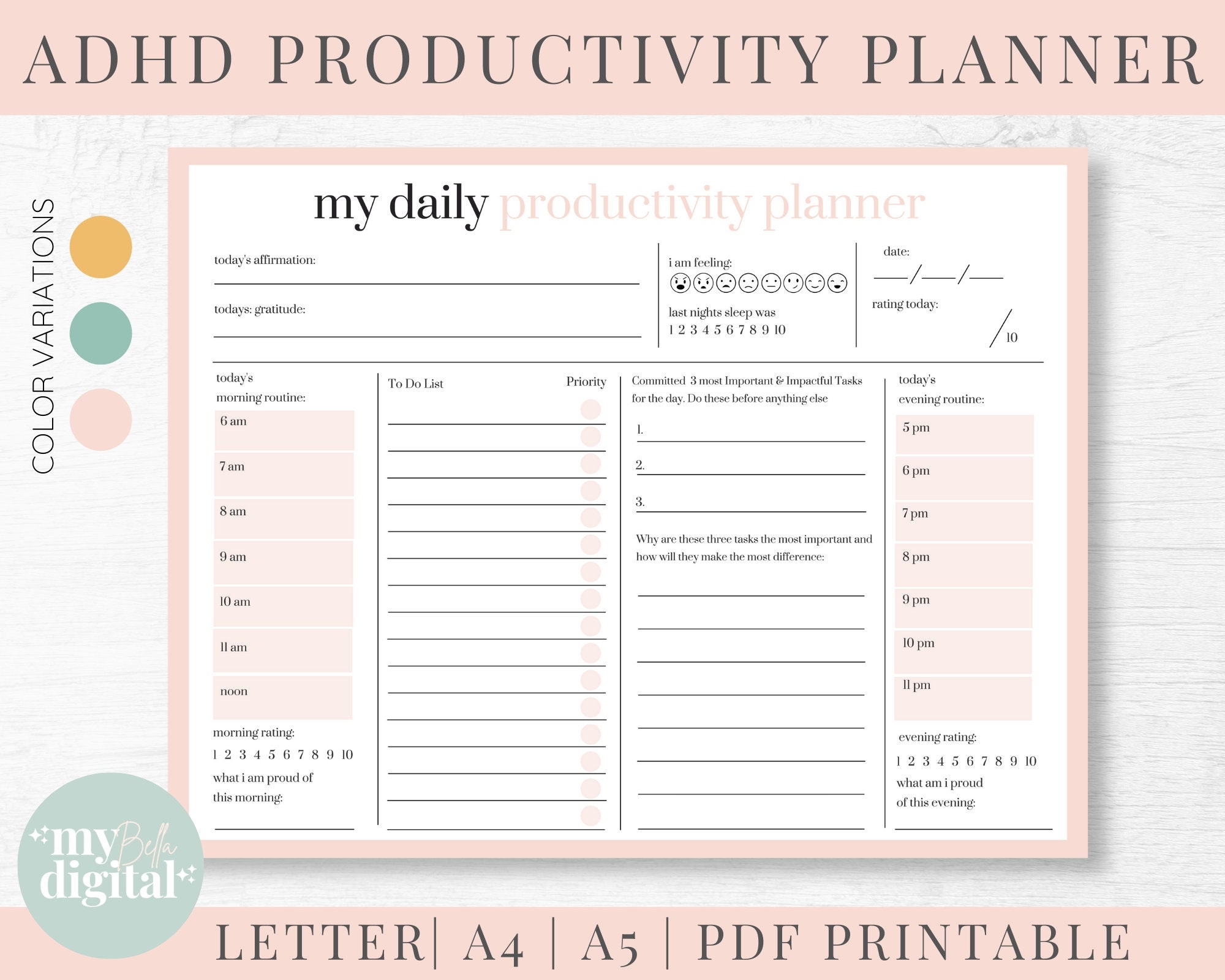 Free Printable Adhd Daily Planner Template