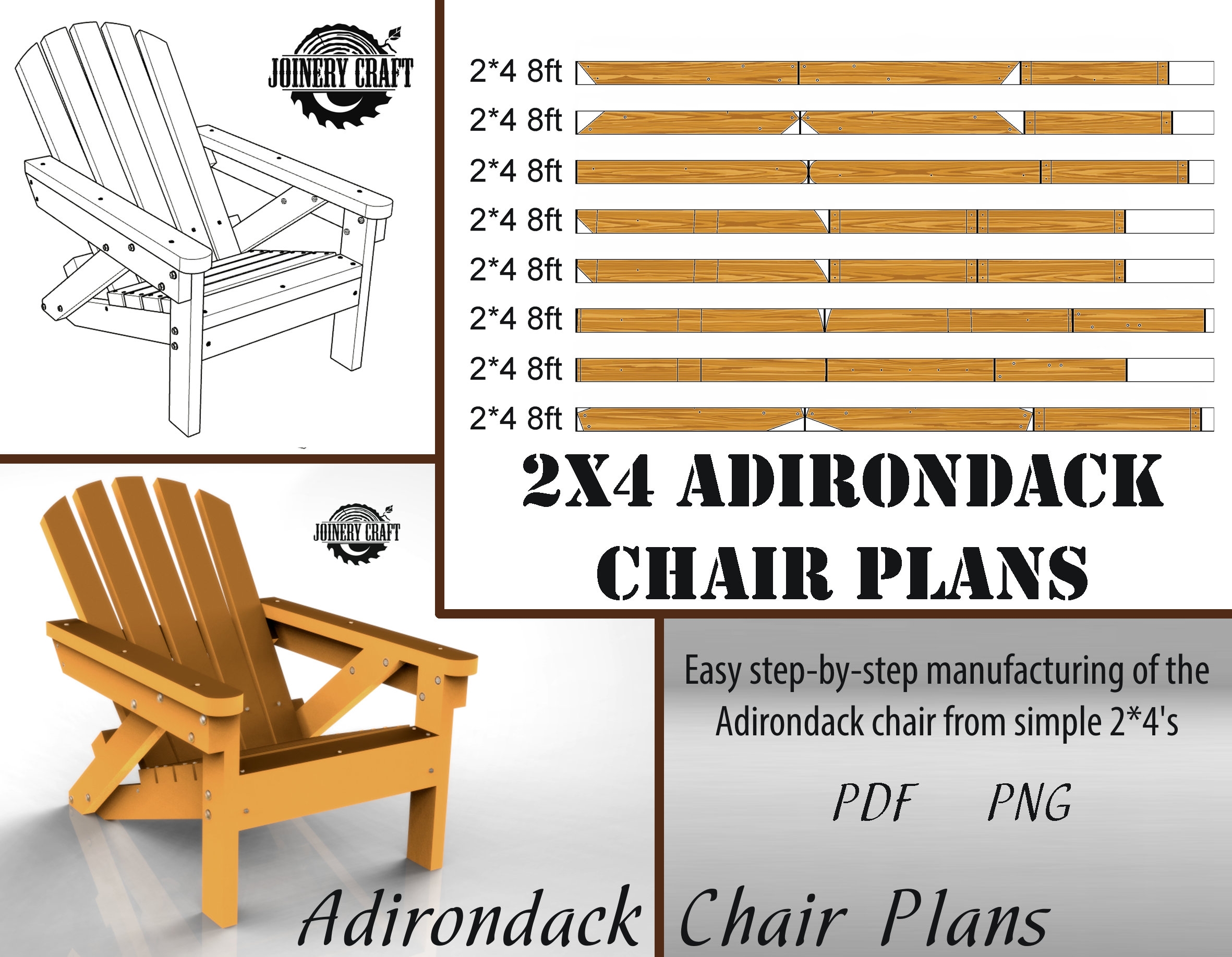 Adirondack Style Chair Plans Download PDF PNG Format Etsy