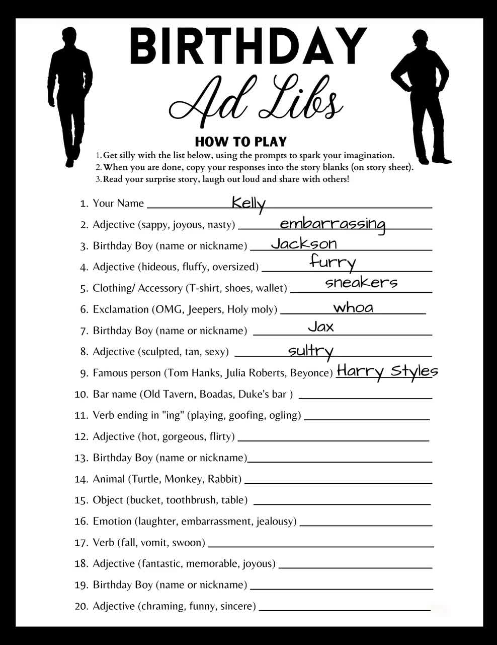 Adult Birthday Ad Libs Game Printable For Funny Story For Birthday Boy Men Birthday Game Sheet Instant Download