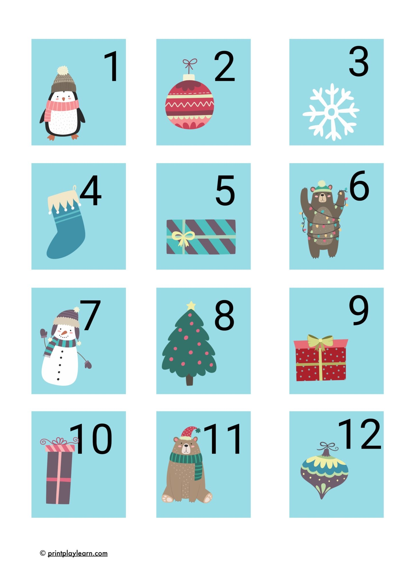 Advent Calendar Numbers 1 24 Christmas Printable Teaching Resources Print Play Learn