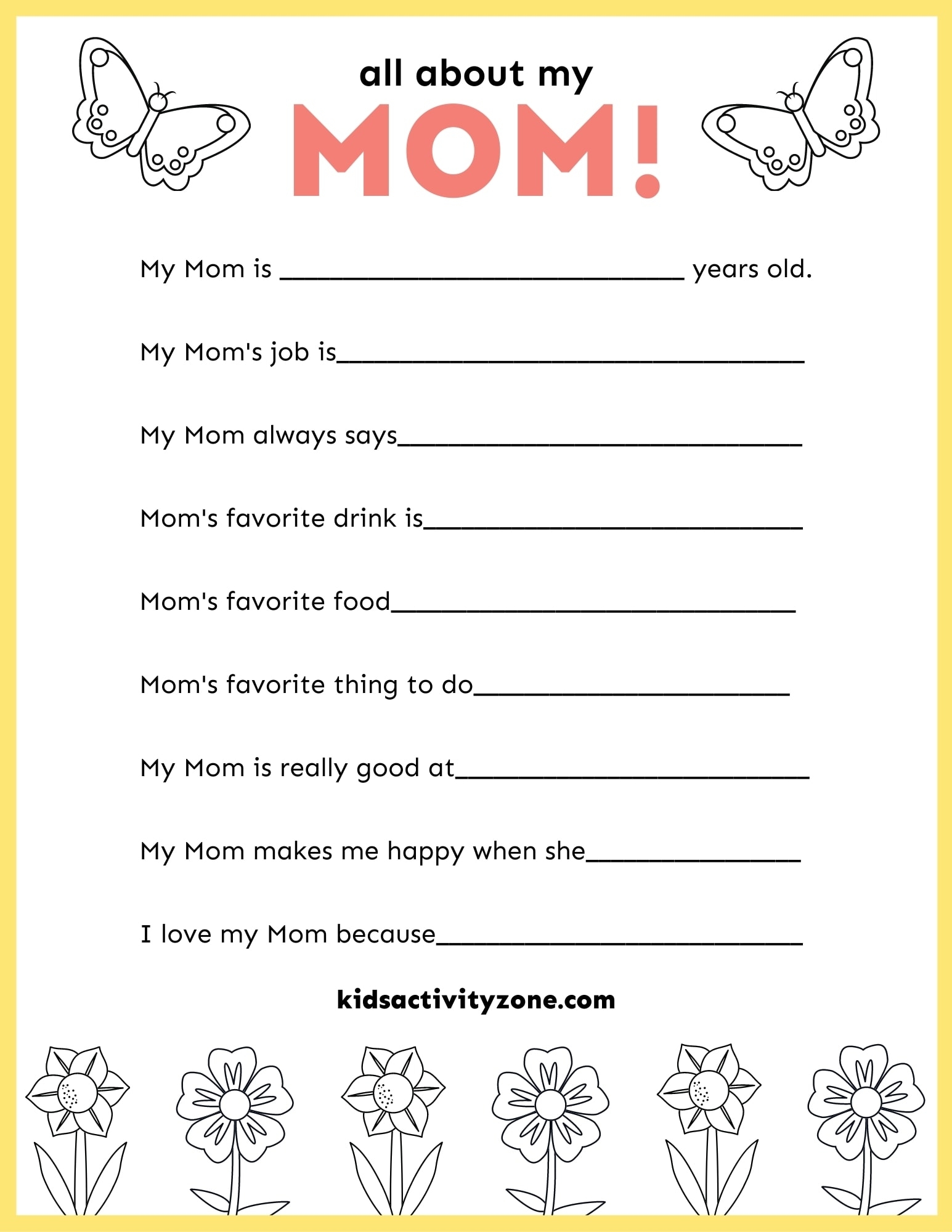 Free Printable All About Mom Printable