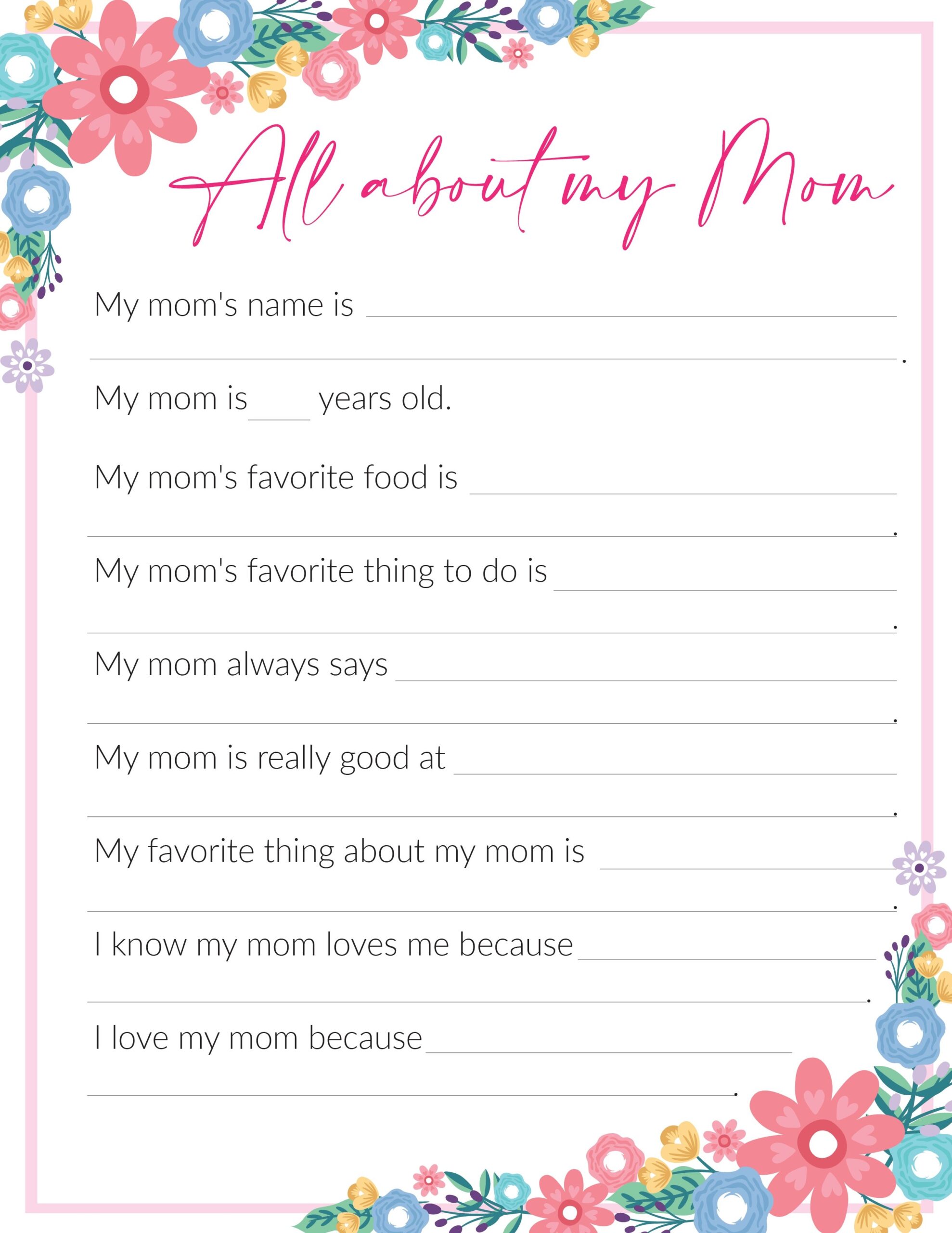 All About My Mom Printable Free Worksheet MindyMakes Worksheets Library