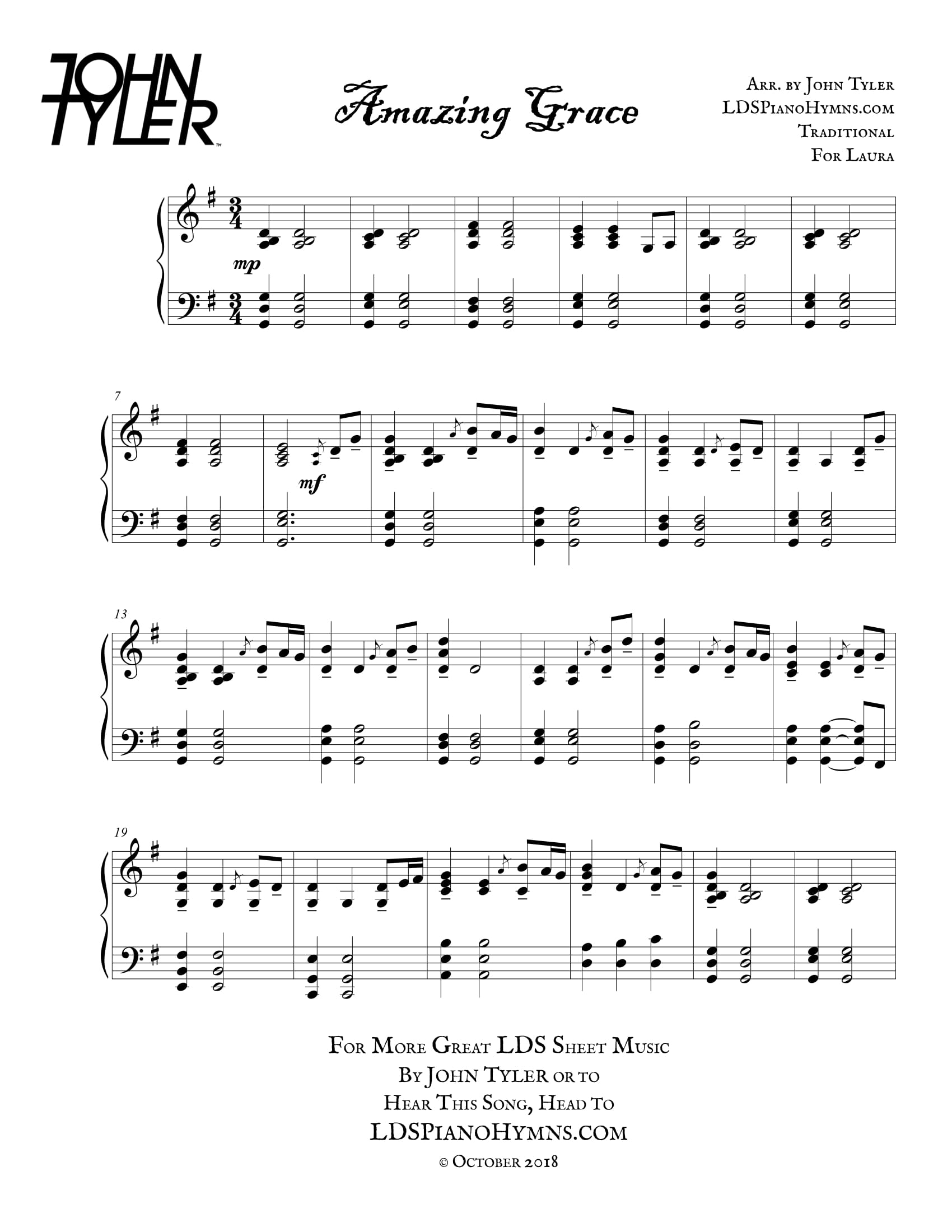 Amazing Grace FREE LDS PIANO SOLOS By John Tyler