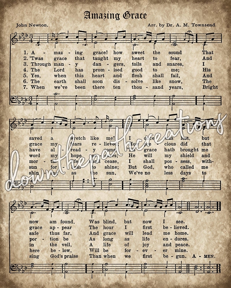 Amazing Grace Print Printable Vintage Sheet Music Instant 