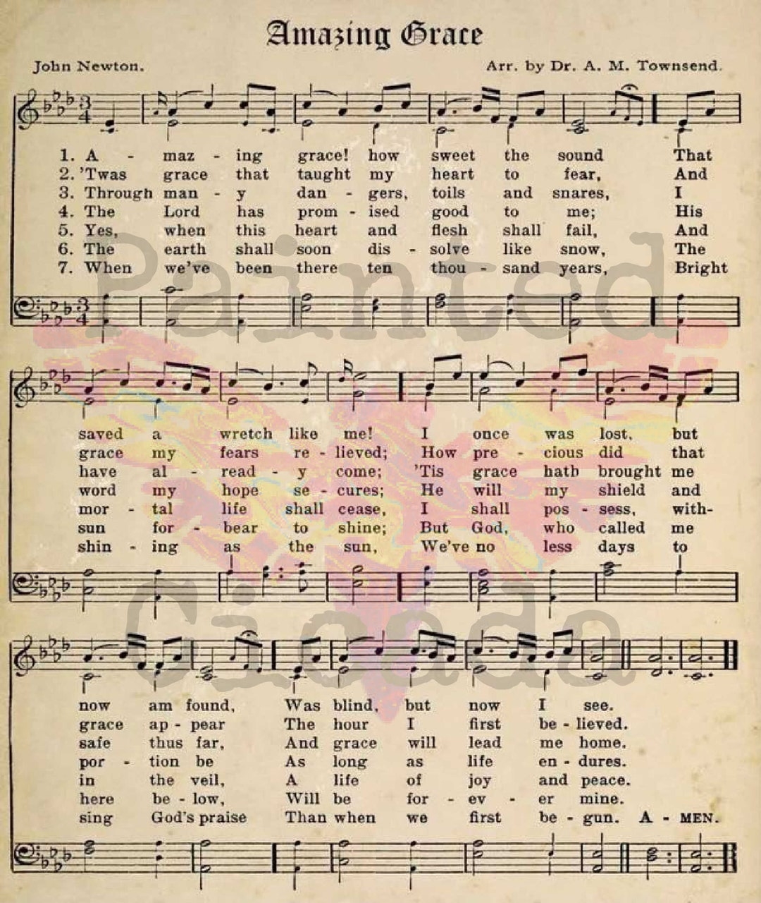Amazing Grace Printable Sheet Music Hymn Art Paper Etsy 