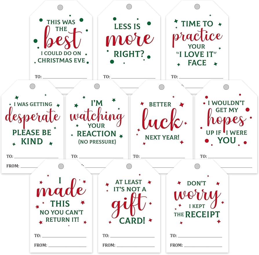 Amazon 100 Funny Christmas Gift Tags Gift Name Tags For Christmas Christmas Gift Tags With Funny Messages Hilarious Gift Tags With String 2 X 3 Health U0026 Household
